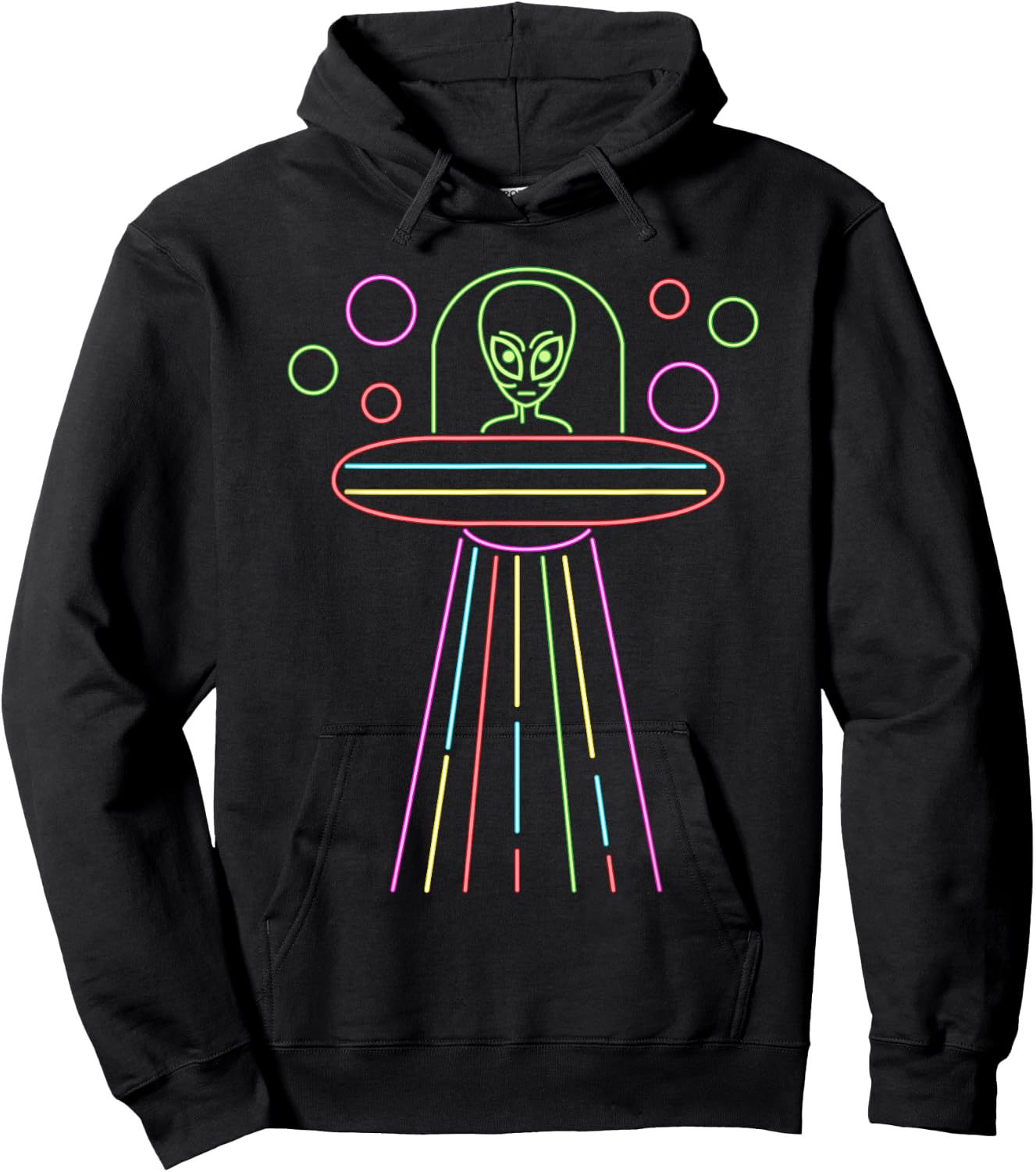Neon Lights UFO Abduction Extraterrestrial Alien Believer Hoodie - Hoodie | Black