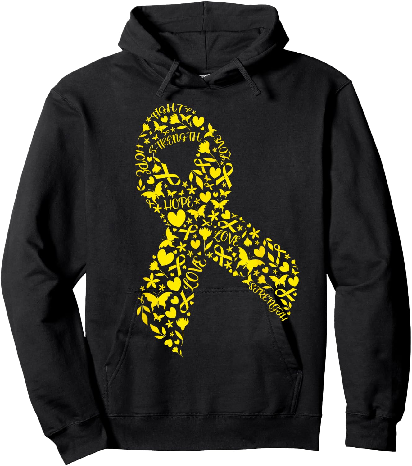 Word Art Yellow Ribbon Sarcoma Cancer Awareness Day Fighter Hoodie - Hoodie | Black