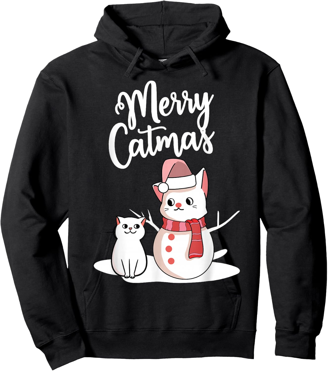 Funny Christmas Merry Catmas cat snowcat snowman graphic cat Hoodie - Hoodie | Black