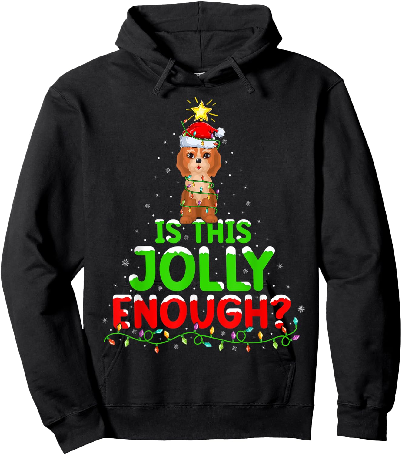 Xmas Lighting Is This Jolly Enough Cockapoo Christmas Tree Hoodie - Hoodie | Black