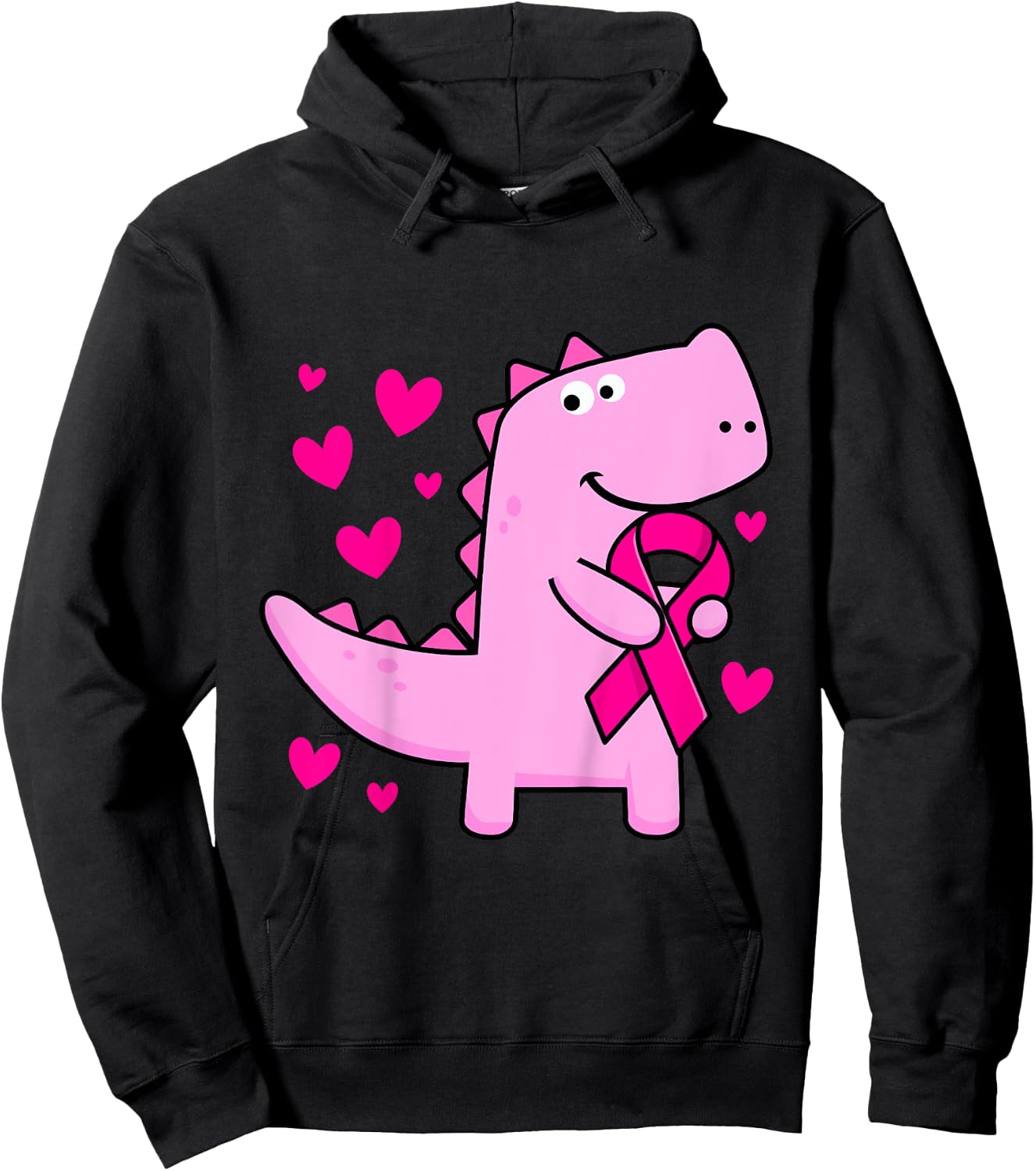 Kids Pink Ribbon T-Rex Kids Breast Cancer Awareness Boys Toddler Hoodie - Hoodie | Black