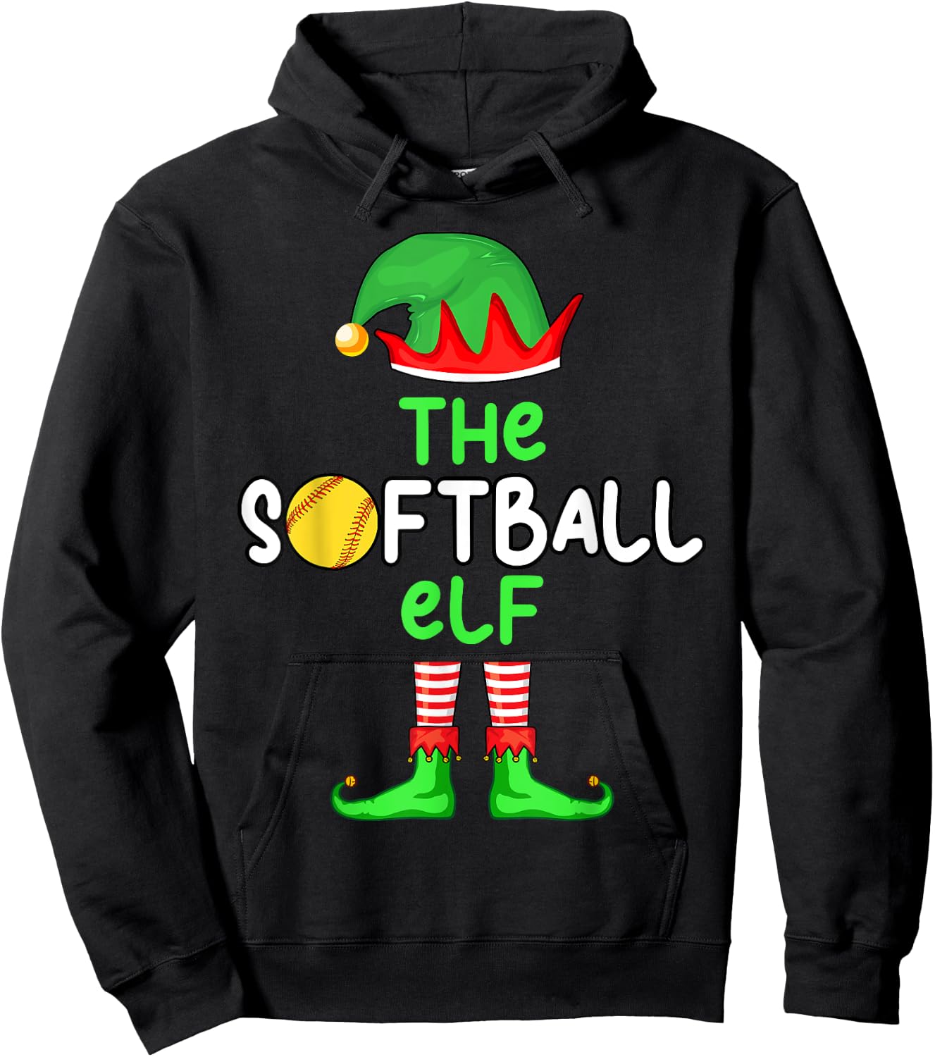 I'm The Softball Elf Christmas Family Matching Pajama Hoodie - Hoodie | Black
