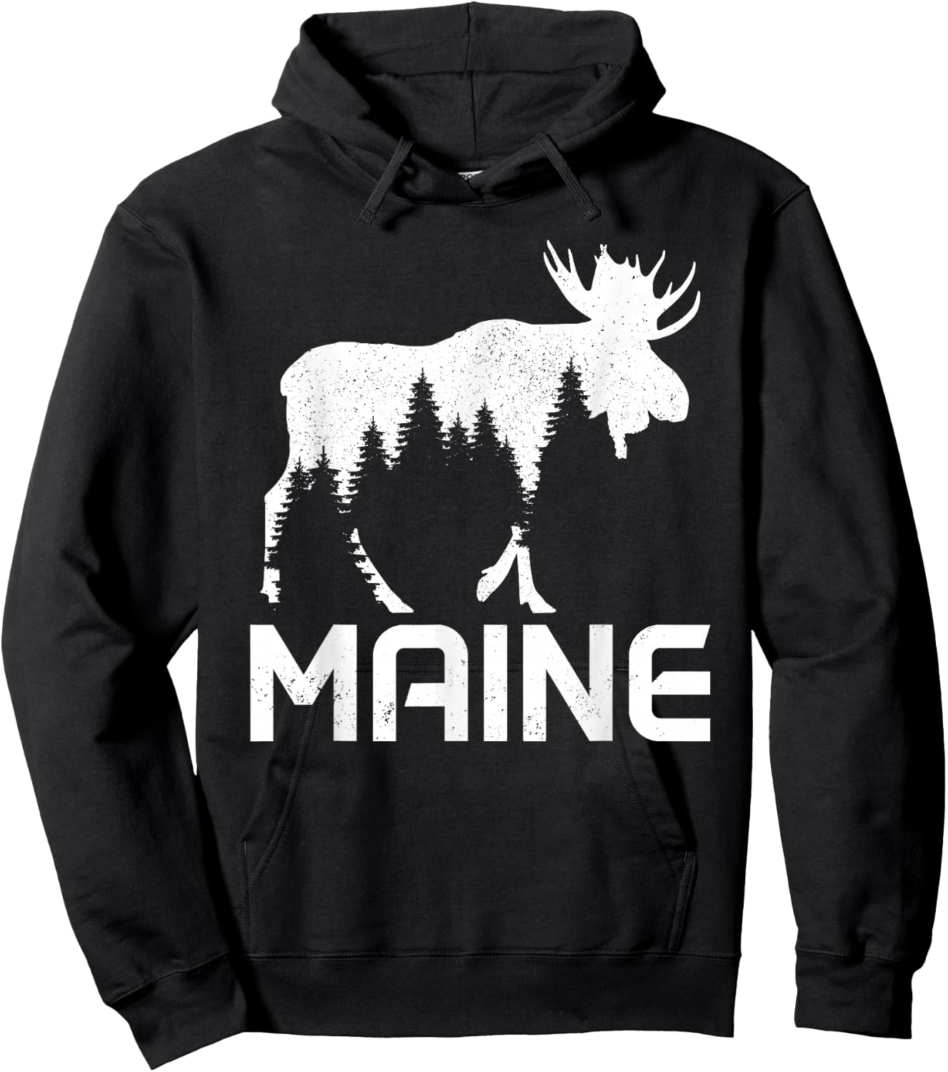 Maine Vintage Pride Souvenir Moose Nature Hiking Hoodie - Hoodie | Black