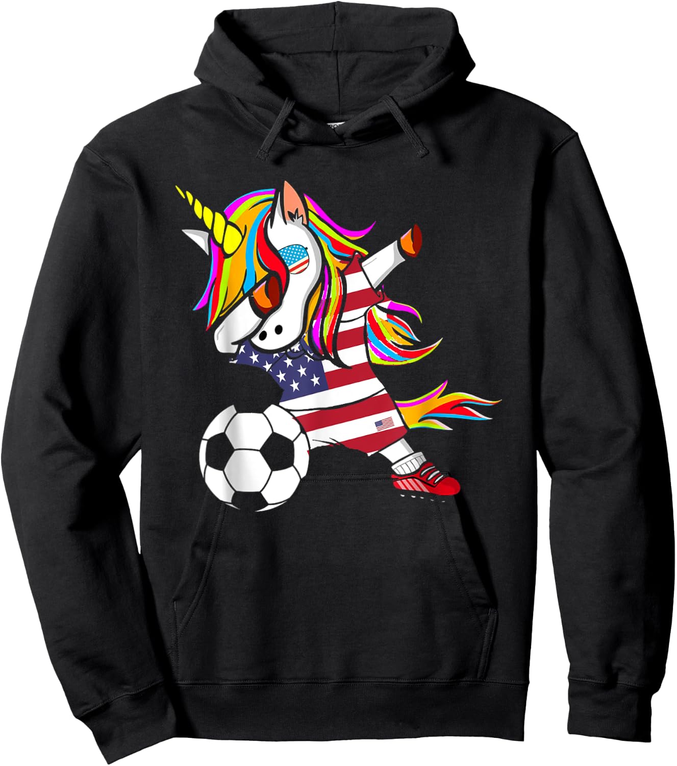 Funny Dabbing Unicorn USA Soccer - USA Flag Soccer Hoodie - Hoodie | Black