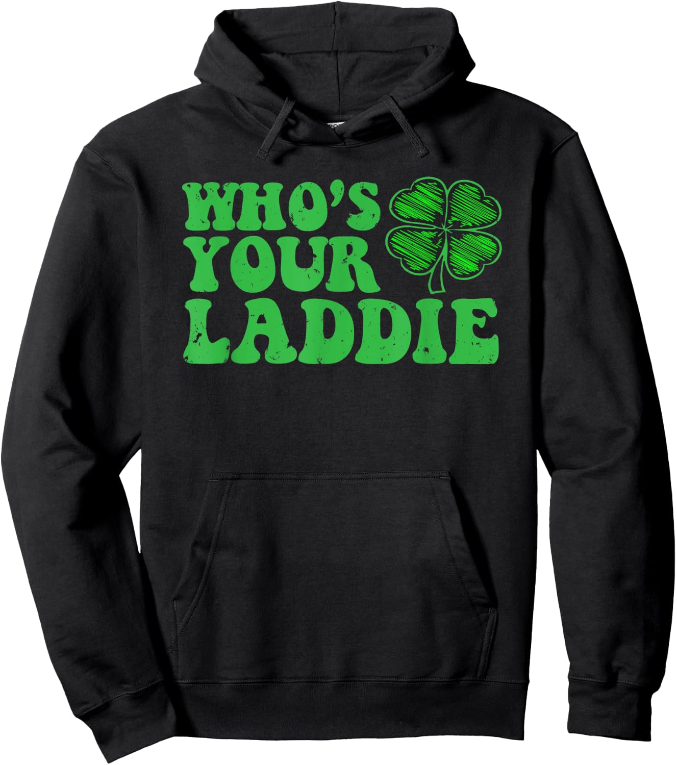 Vintage Style Who's Your Laddie Four Leaf Clover Hoodie - Hoodie | Black