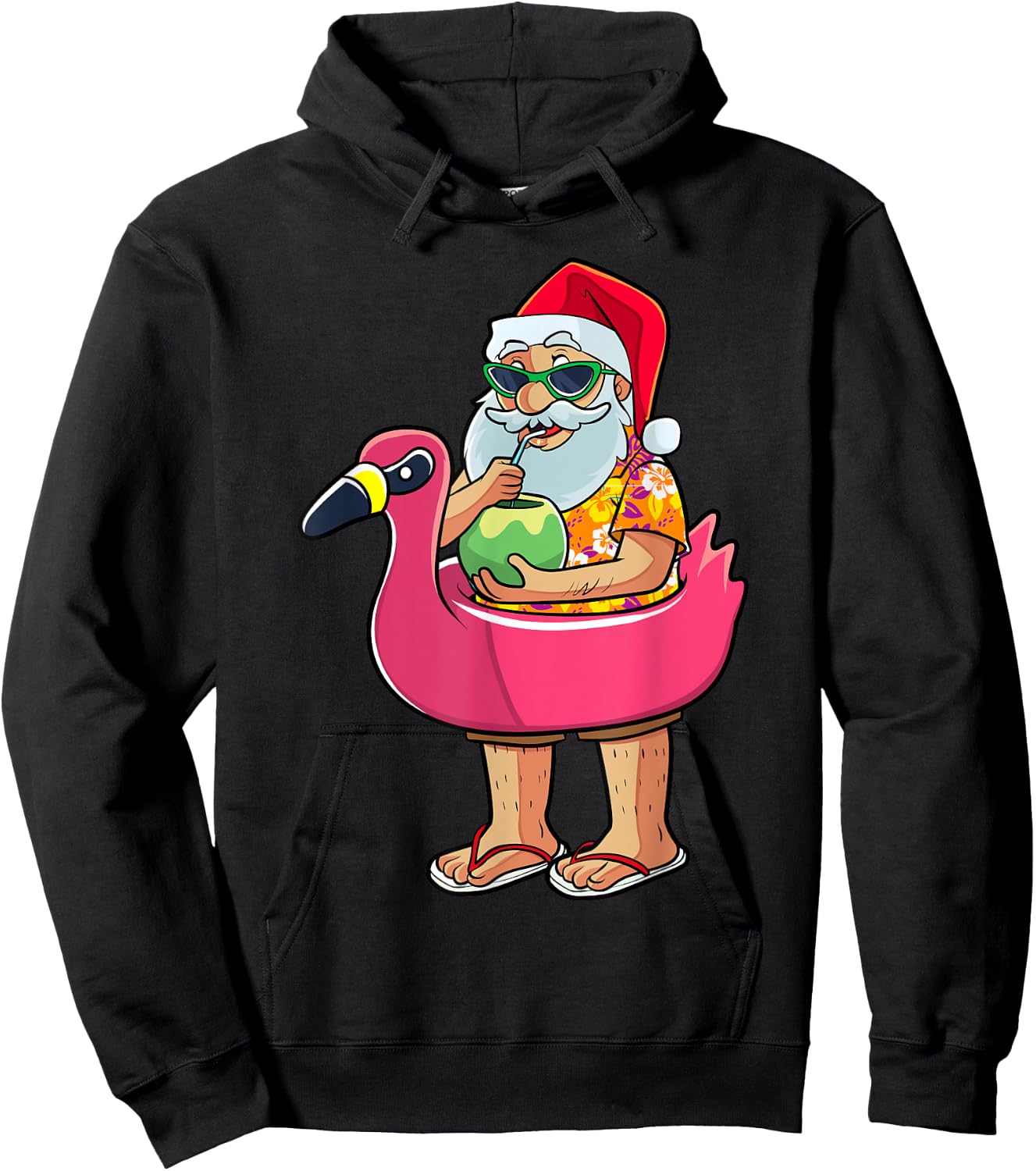 Christmas in July Funny Santa Flamingo Pool Float Summer Men Hoodie - Hoodie | Black