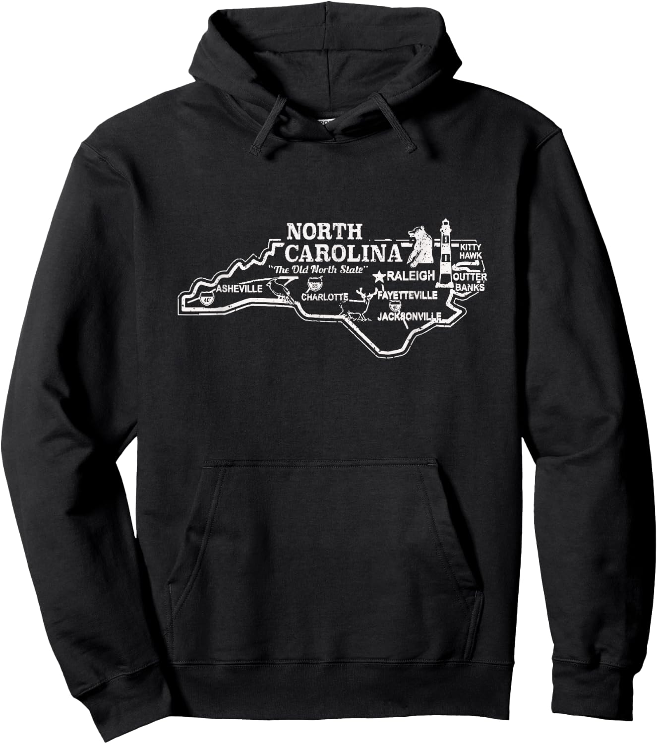North Carolina State Map Travel Souvenir Vintage Hoodie - Hoodie | Black