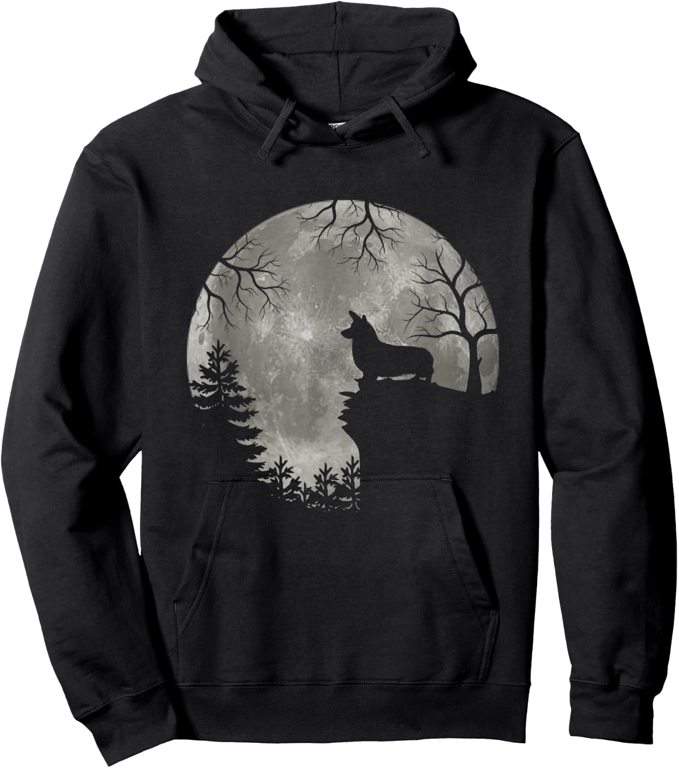 Corgi Dog Moon Howl in Forest Halloween Costume Hoodie - Hoodie | Black