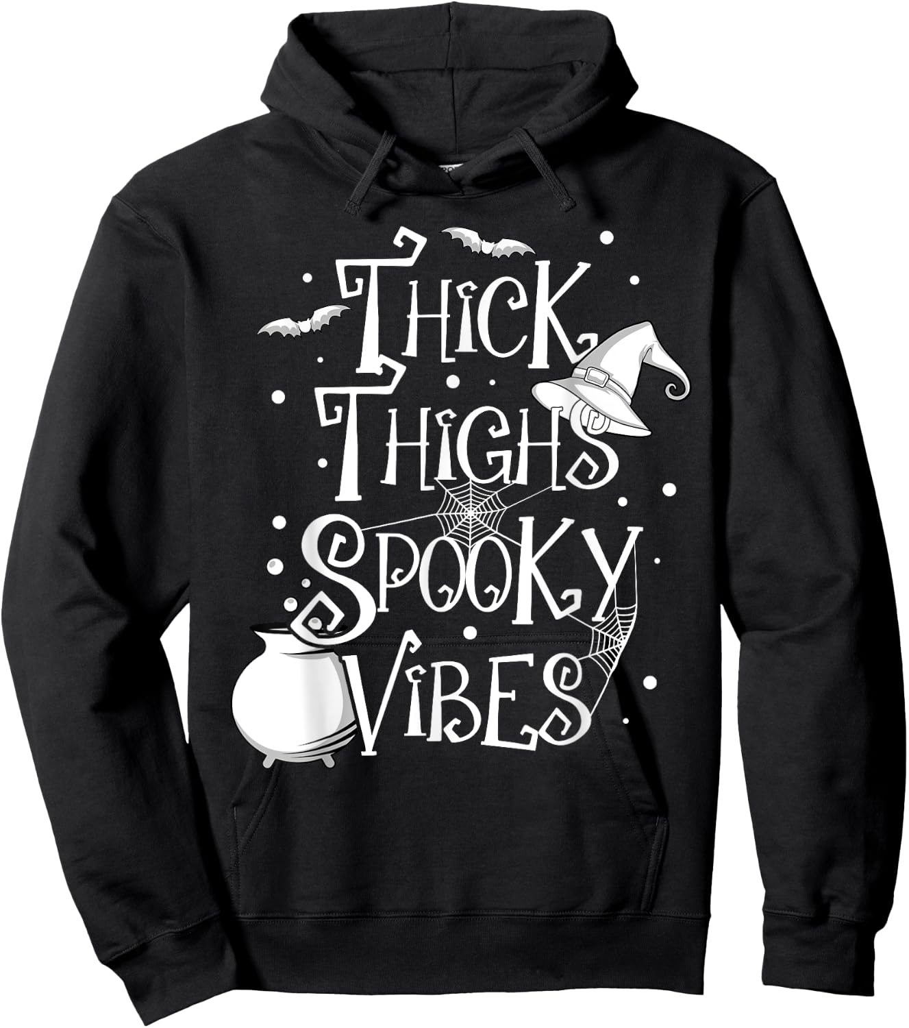 Thick Thighs Spooky Vibes Halloween Party Gym Workout Witch Hoodie - Hoodie | Black