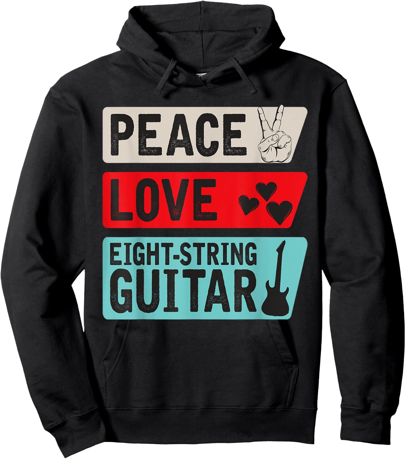 Peace Love Eight-String Guitar Musical Instrument Guitarists Hoodie - Hoodie | Black