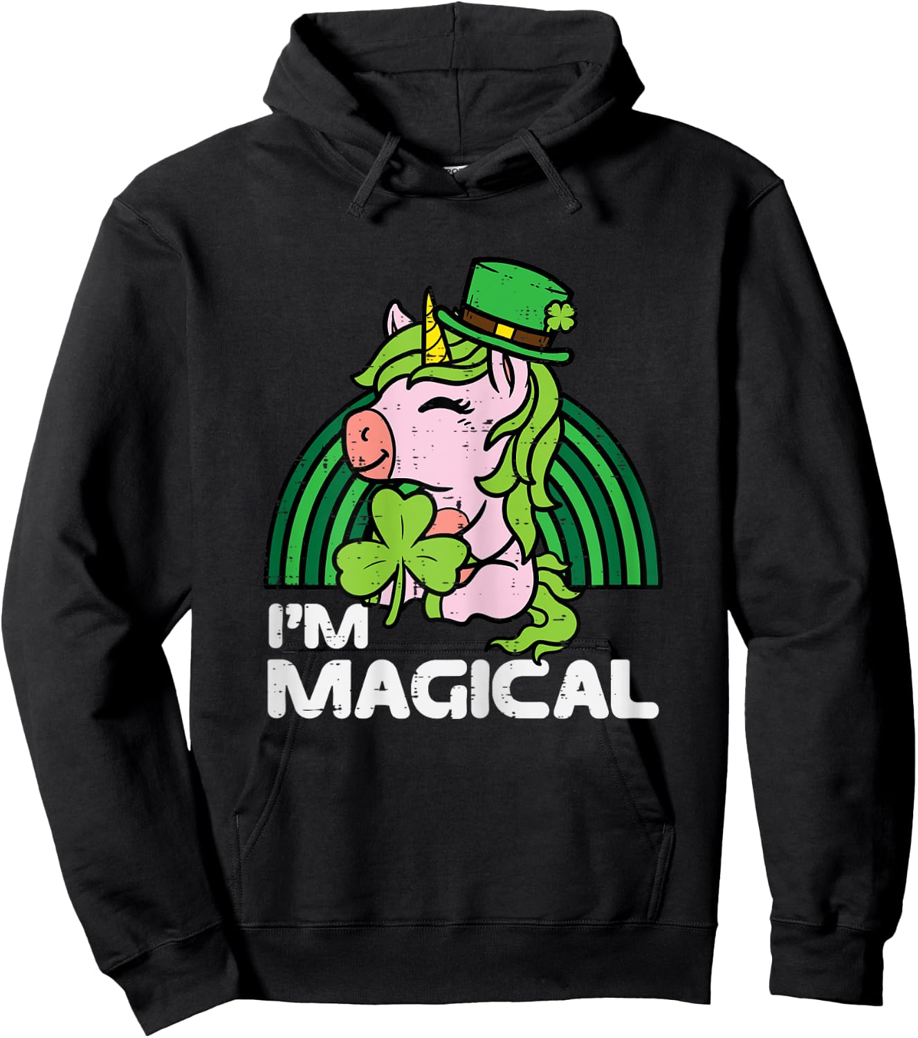 St Patricks Day Unicorn Im Magical Irish Girls Kids Toddlers Hoodie - Hoodie | Black