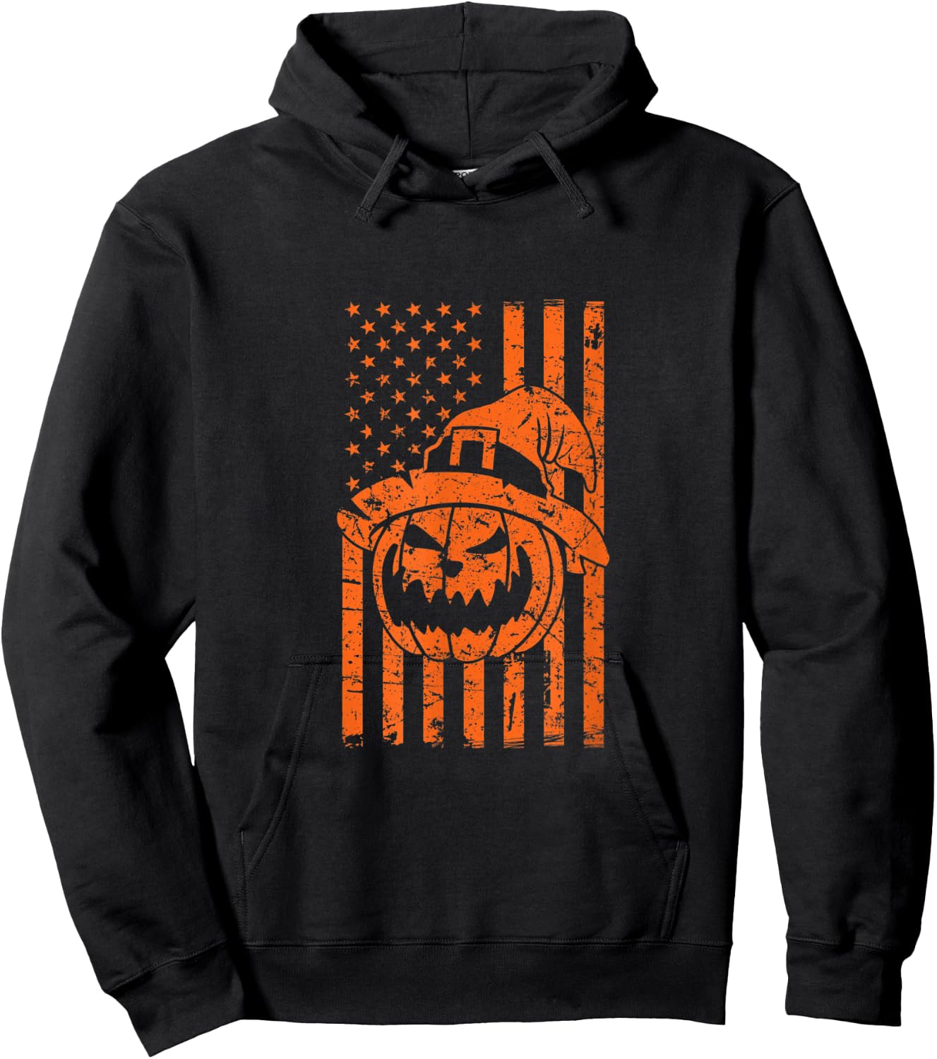 Grunge American flag with Pumpkin Halloween Kids Men Hoodie - Hoodie | Black