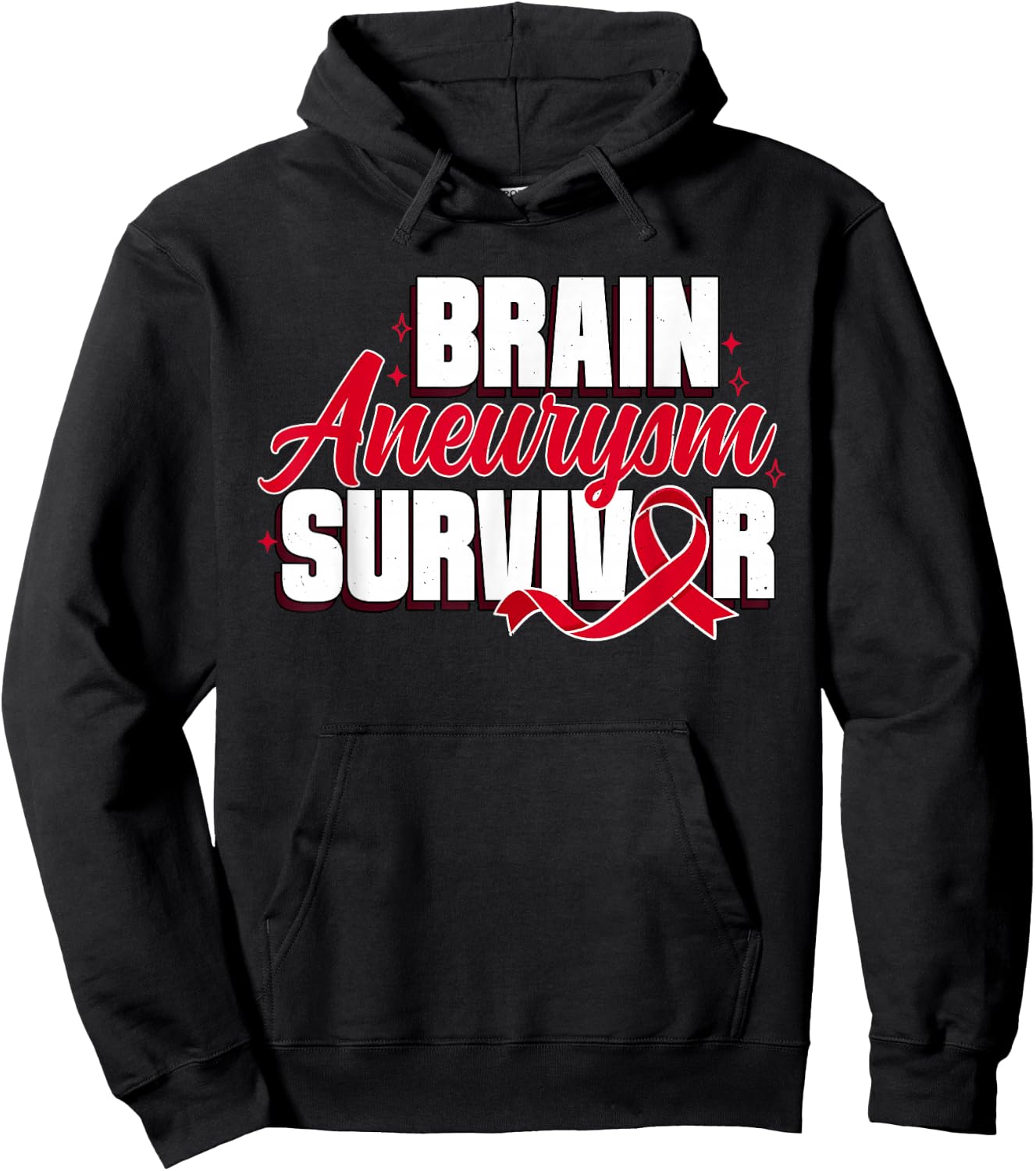 Brain Aneurysm Survivor Recovery Red Ribbon Awareness Hoodie - Hoodie | Black