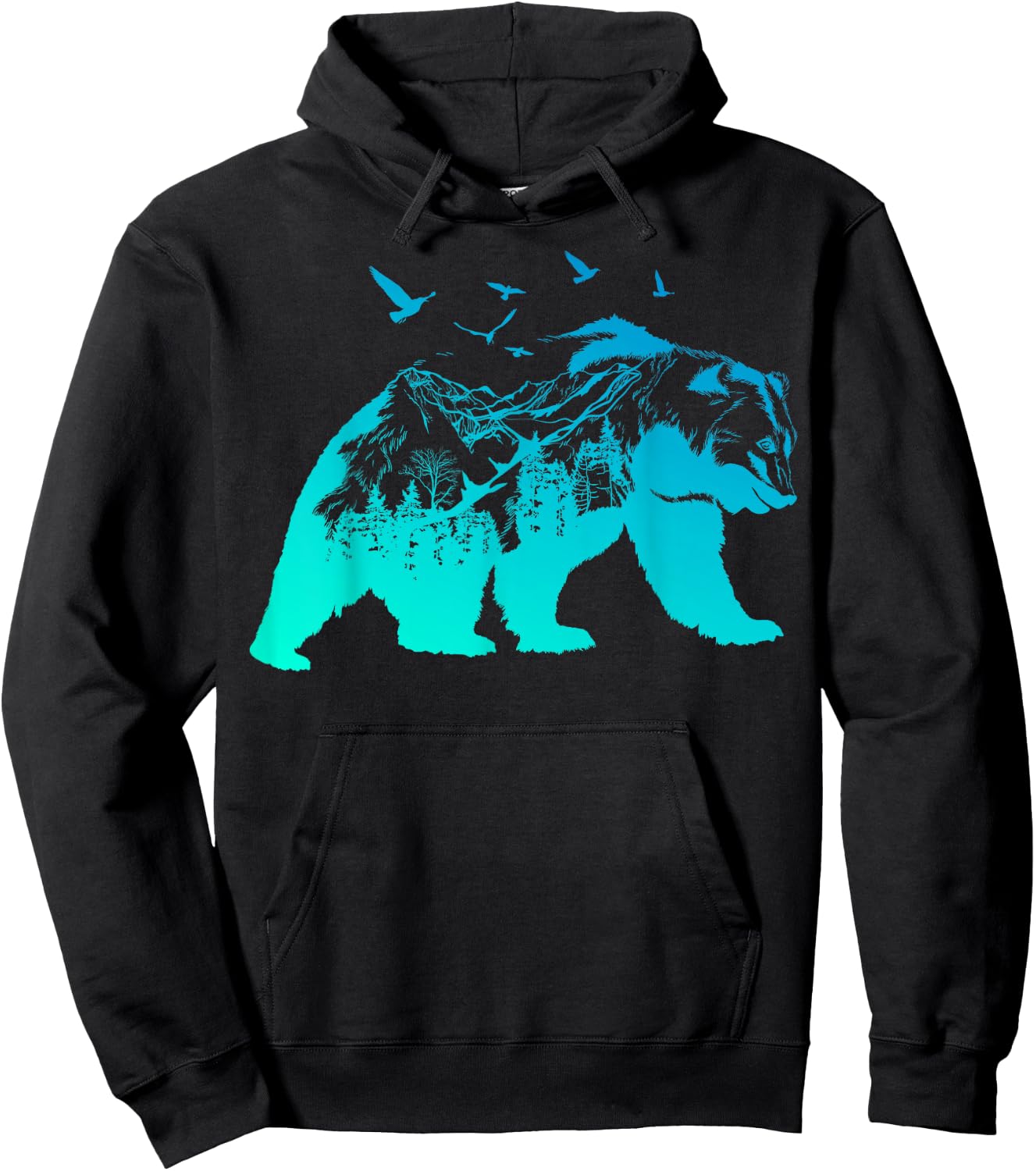 Bear Nature Outdoor Mountains Forest Trees Bear Wildlife Hoodie - Hoodie | Black