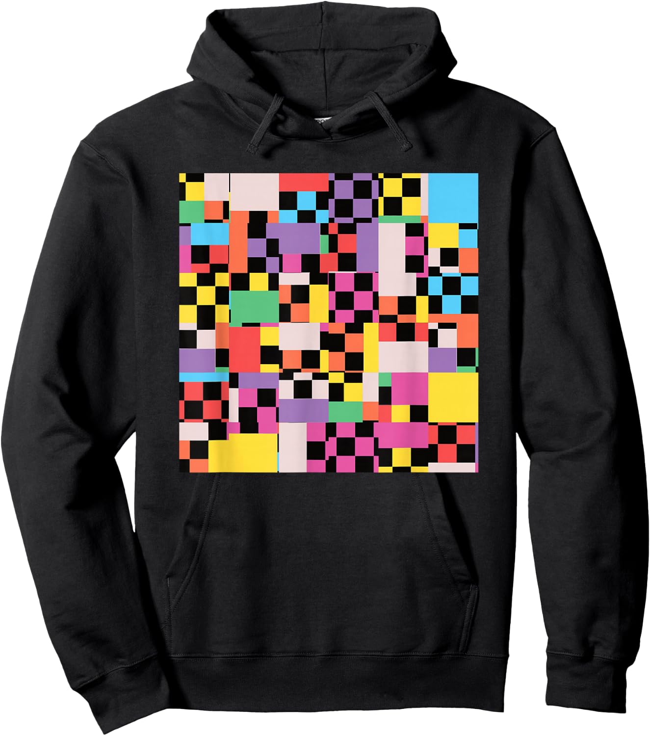 Retro Colorful Checkered Pattern Checkerboard Men Women Hoodie - Hoodie | Black