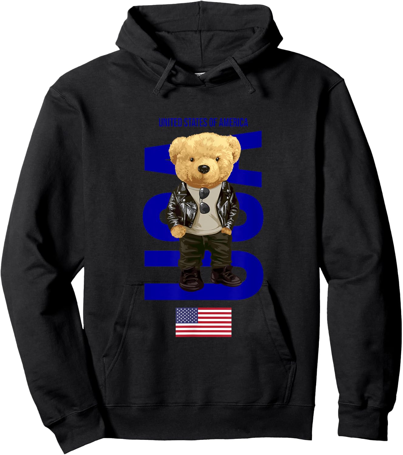 Cool Teddy Bear in USA American Style Illustration Graphic Hoodie - Hoodie | Black