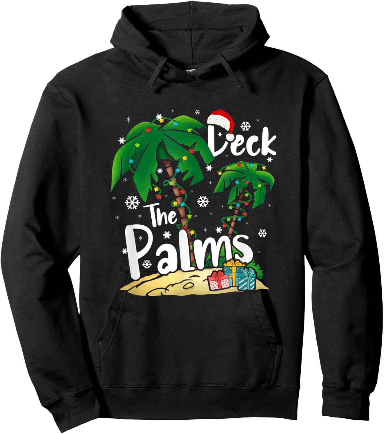 Deck The Palms Tropical Hawaii Christmas Palm Tree Lights Hoodie - Hoodie | Black