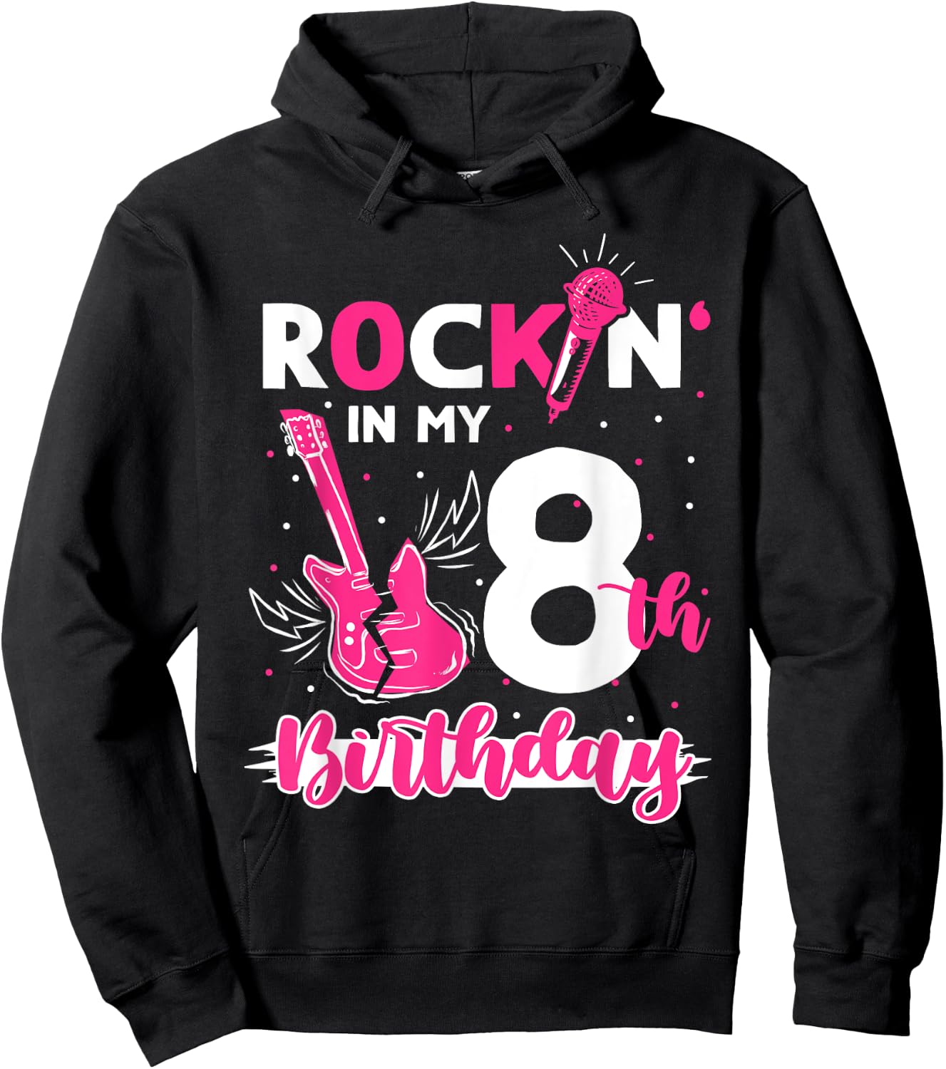 Girls Rockstar Birthday Rock Star Themed Guitar 8th Birthday Hoodie - Hoodie | Black