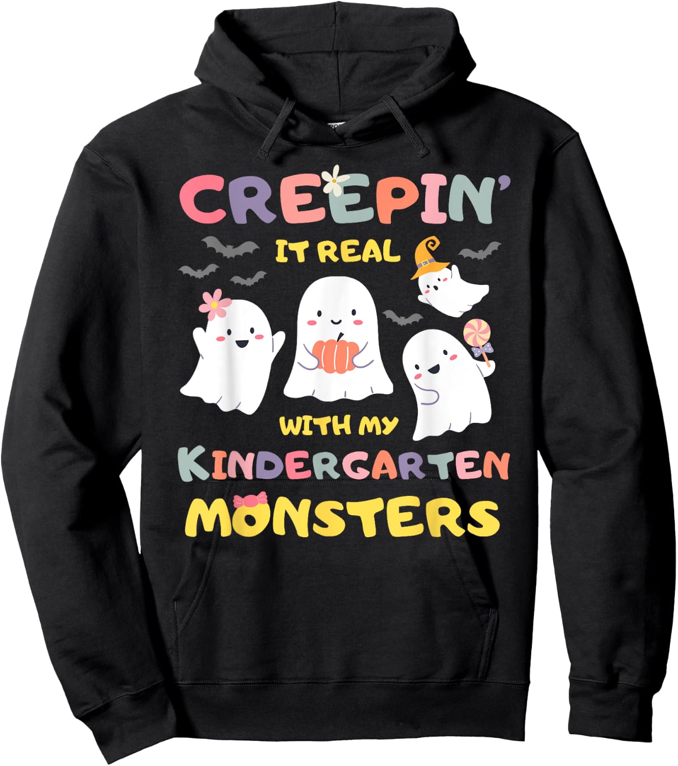 Creepin It Real With Kindergarten Monsters Halloween Teacher Hoodie - Hoodie | Black