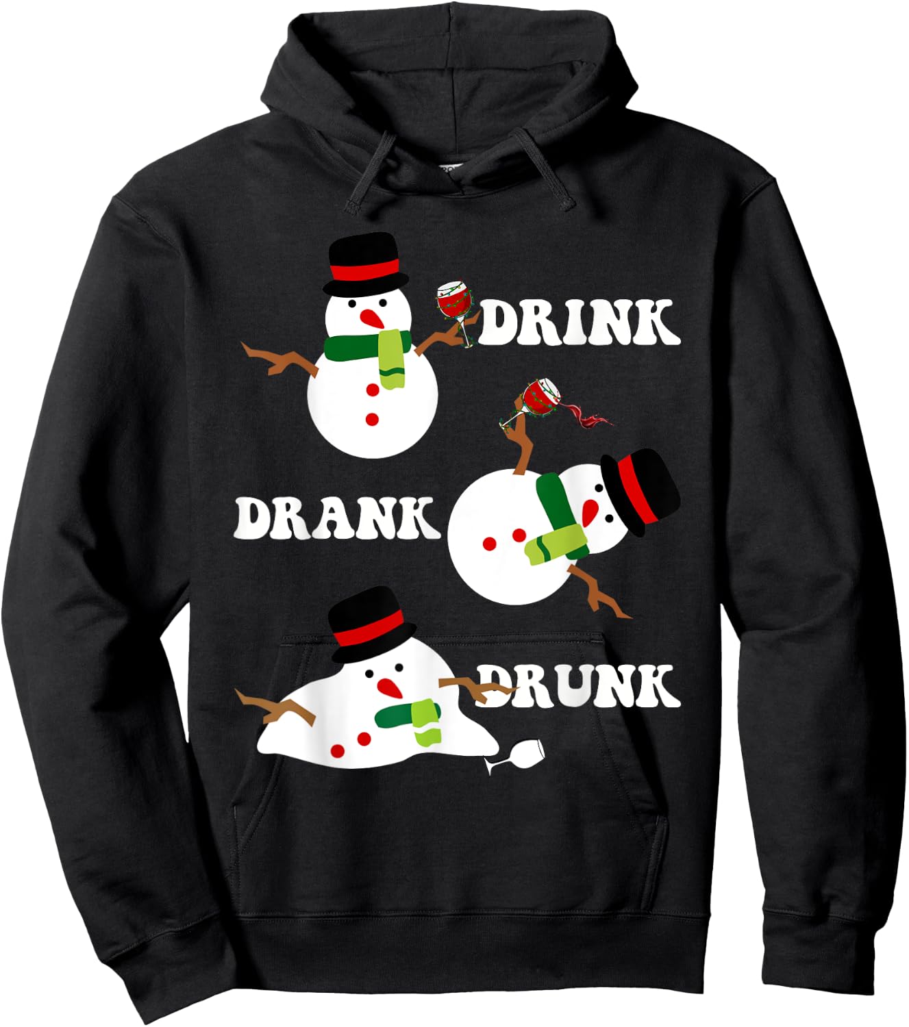 Funny Snowman Drink Drank Drunk Funny Christmas Party Hoodie - Hoodie | Black