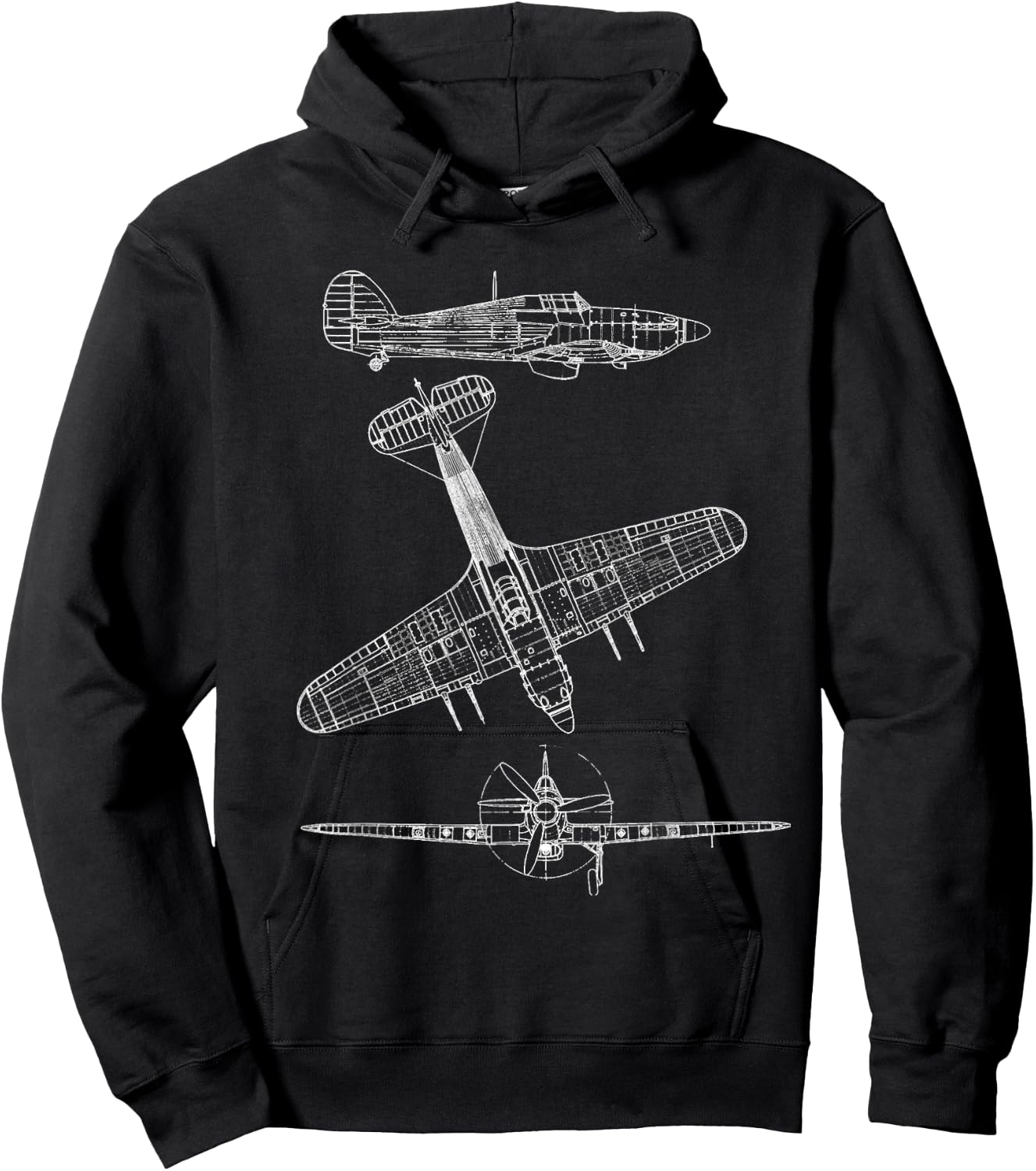 Hawker Hurricane Aircraft Blueprint Design Hoodie - Hoodie | Black