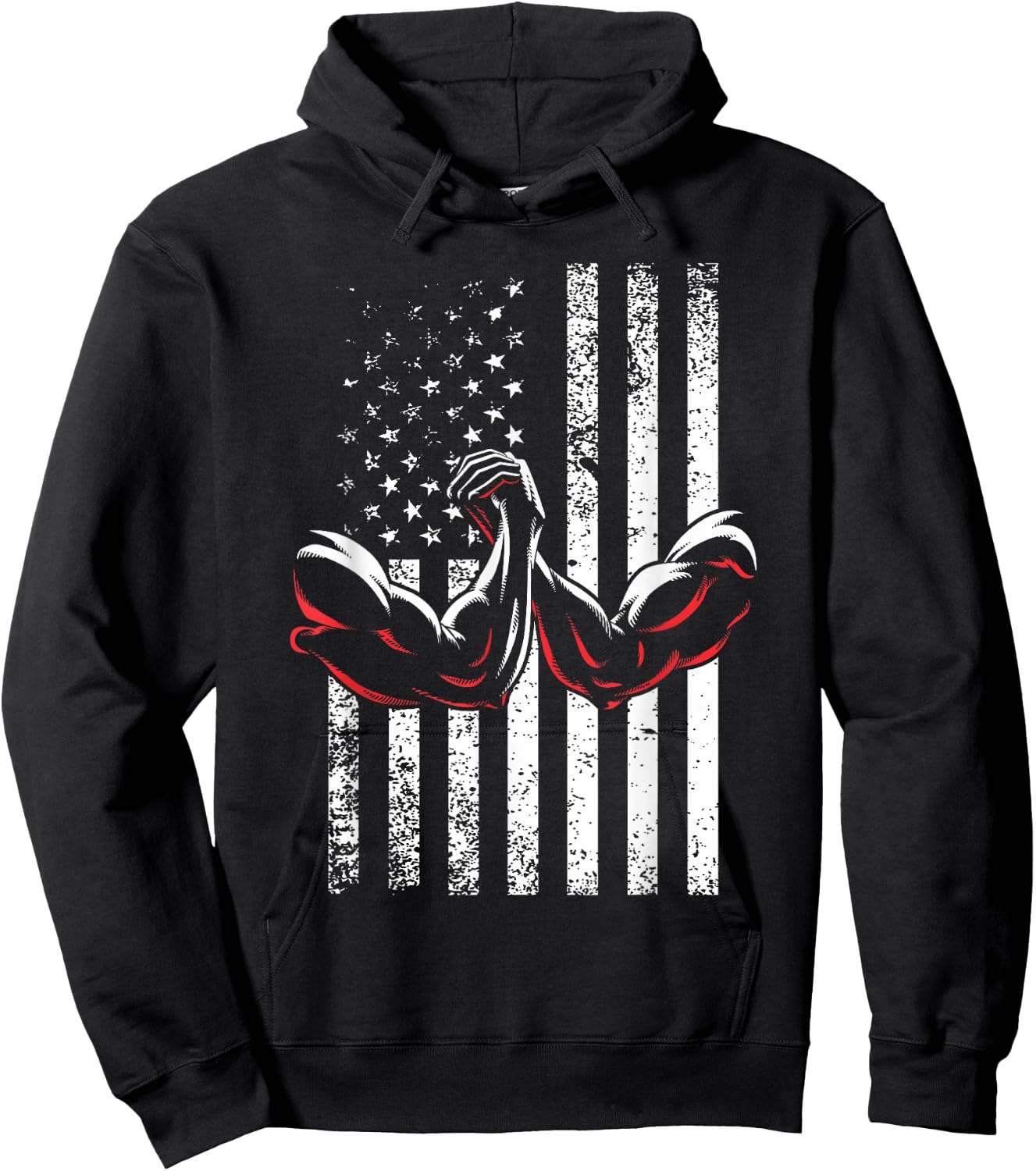USA Flag Arm Wrestling Table Patriotic Armwrestling Machine Hoodie - Hoodie | Black