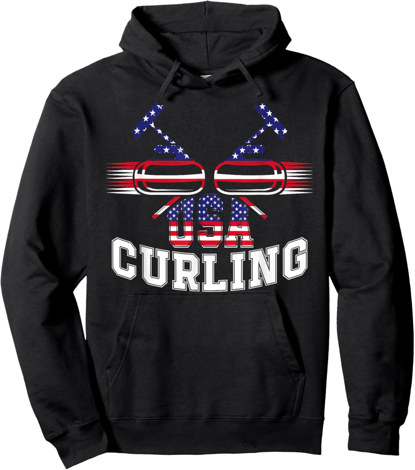 American Flag USA Team Curling Rock Winter Sports Lovers Hoodie - Hoodie | Black