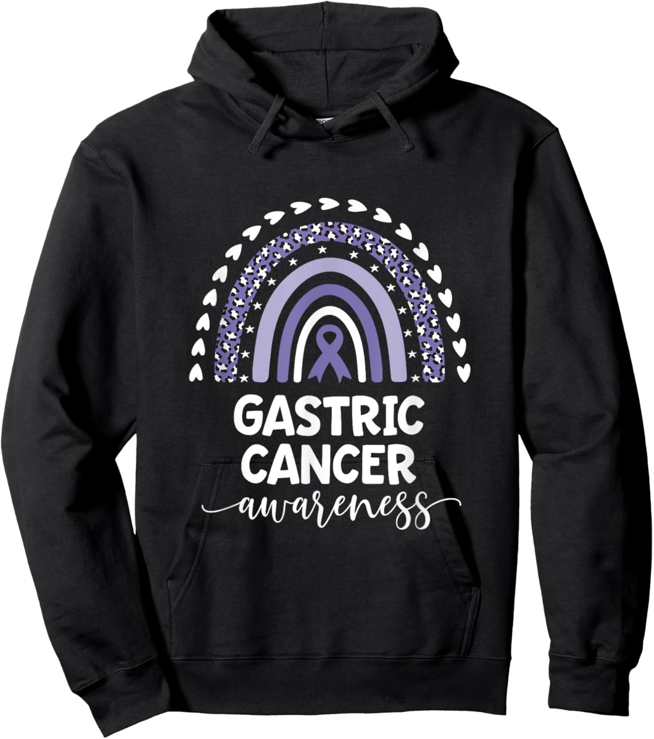 Purple Rainbow Ribbon Love Support Gastric Cancer Awareness Hoodie - Hoodie | Black