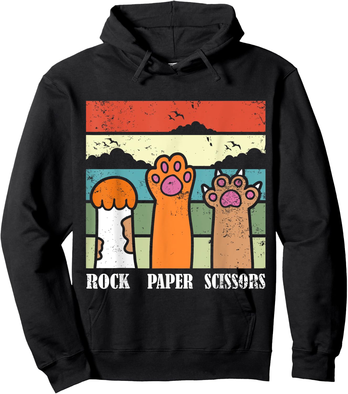 Rock Paper Scissors Game Kitten Lover Animal Paws Cat Hoodie - Hoodie | Black