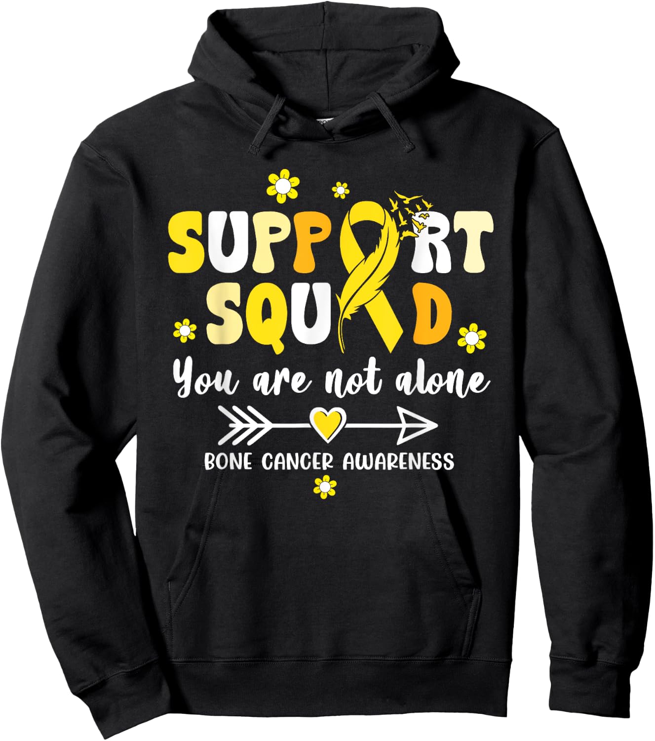 Groovy Support Squad Yellow Ribbon Bone Cancer Awareness Hoodie - Hoodie | Black