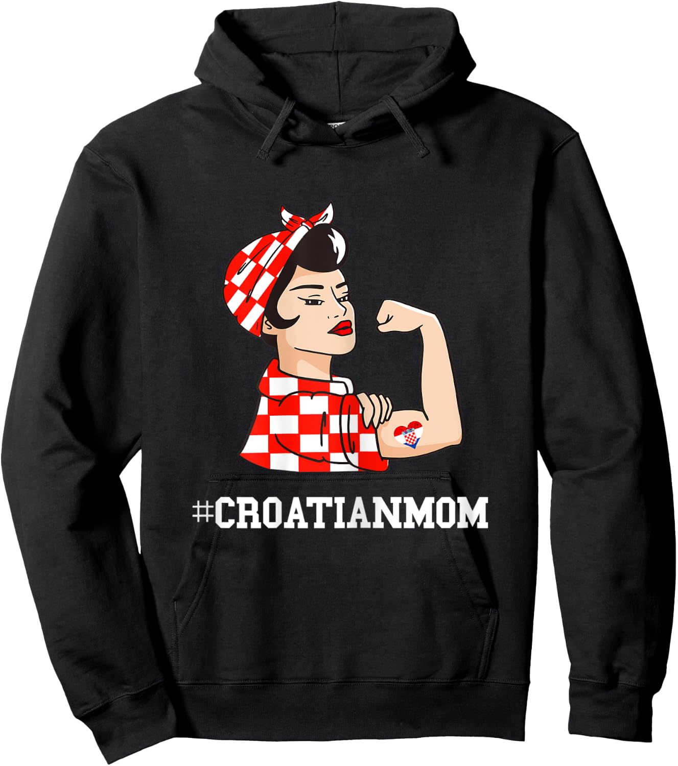 Croatian Mom Tattoo Croatia Strong Croatian Roots Hrvatska Hoodie - Hoodie | Black