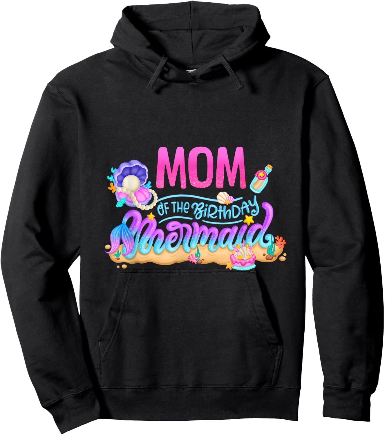 Mom Of The Birthday Mermaid Party Matching Family Mama Women Hoodie - Hoodie | Black