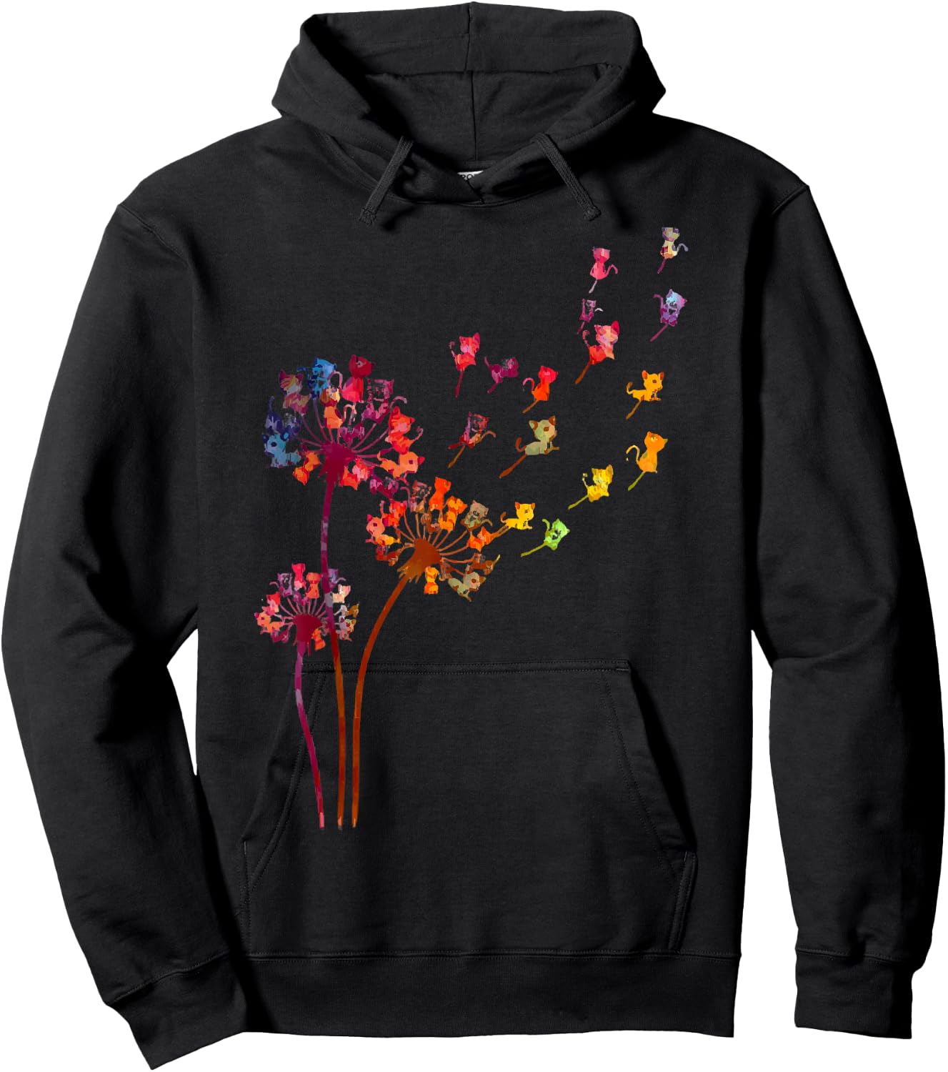 Tie Dye Dandelion Cats Flower Colorful Pet Cat Women Hoodie - Hoodie | Black