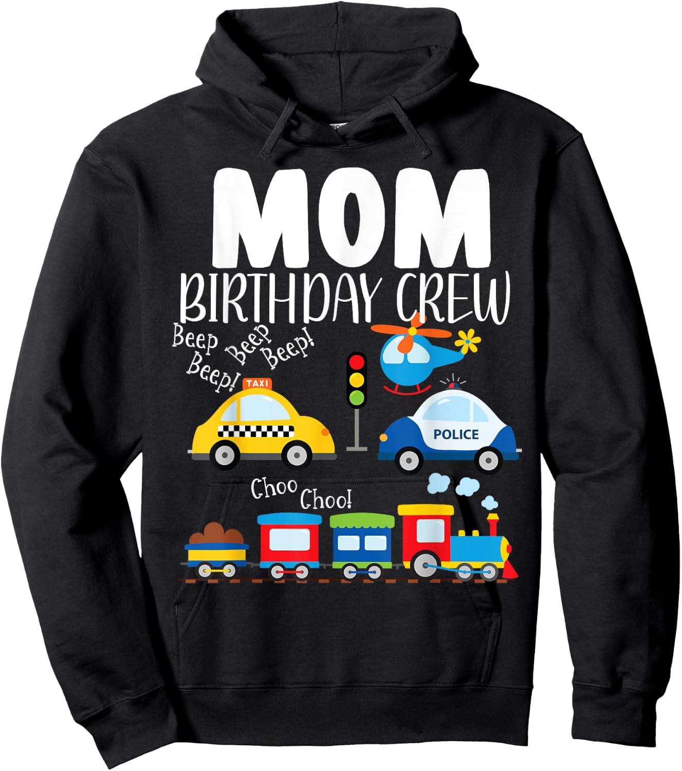 Mom Birthday Crew Trucks Train Birthday Party Toddler Bday Hoodie - Hoodie | Black