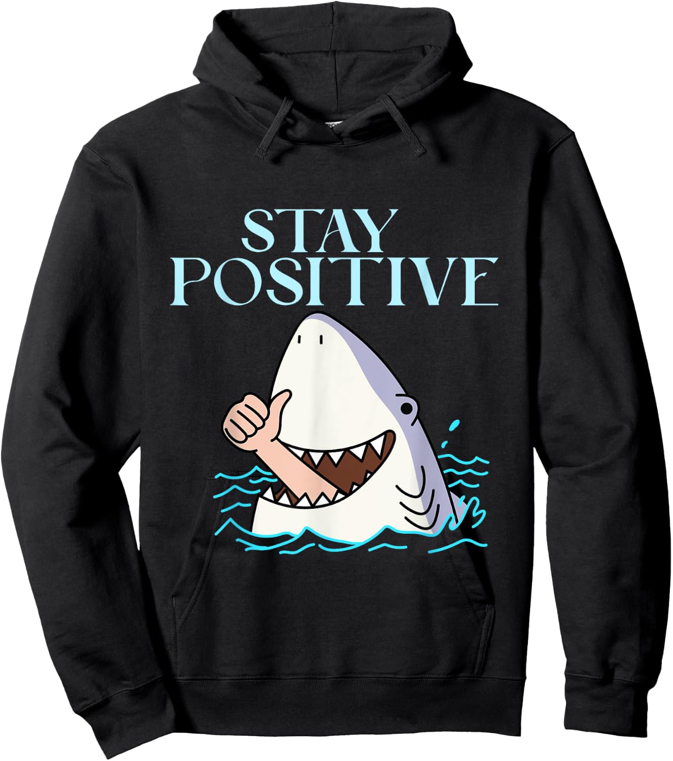 Stay Positive Funny Shark Cute Shark Thumbs Up Family Hoodie - Hoodie | Black
