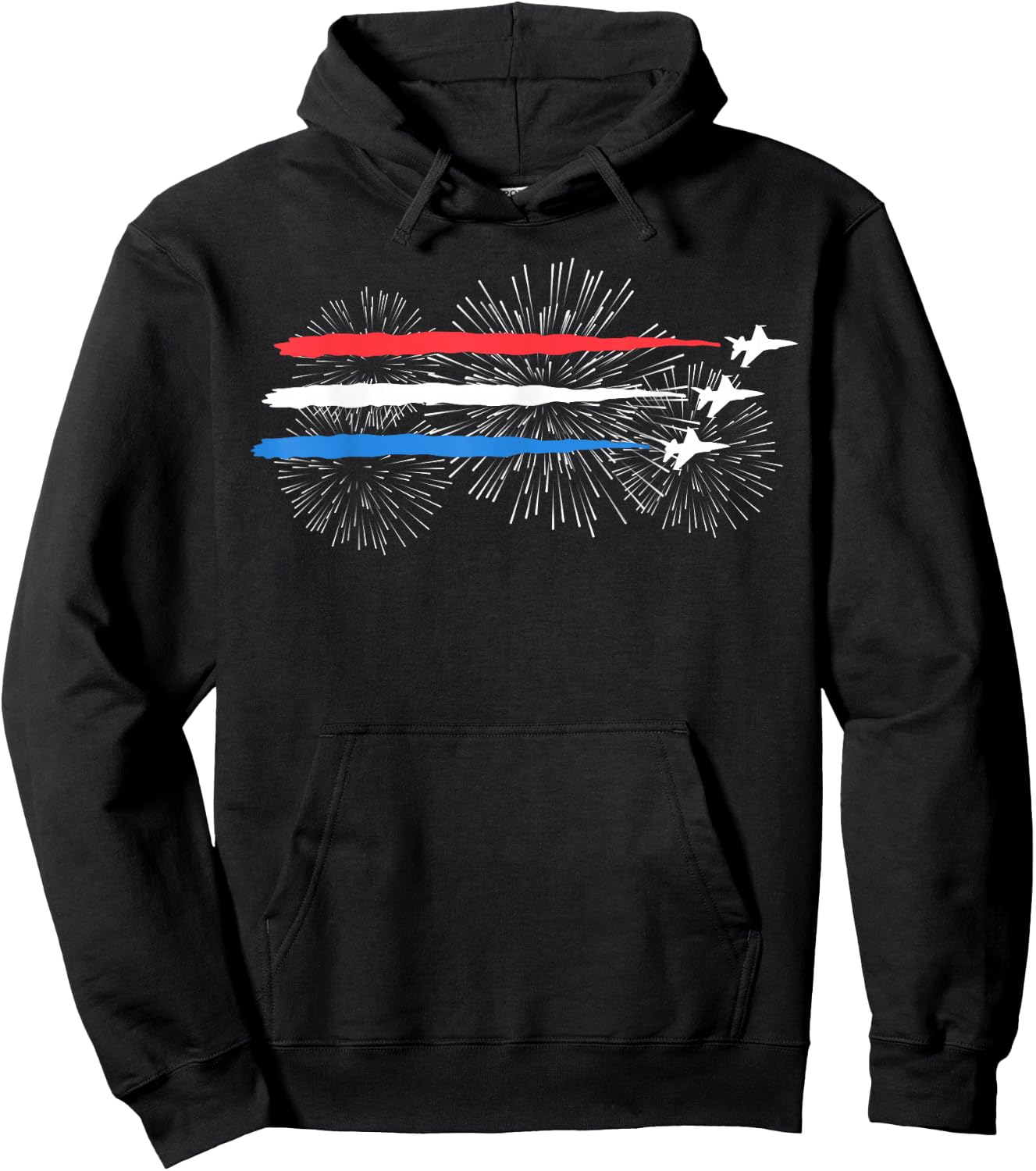 Red White and Blue Fighter Jets with Fireworks 4th of July Hoodie - Hoodie | Black