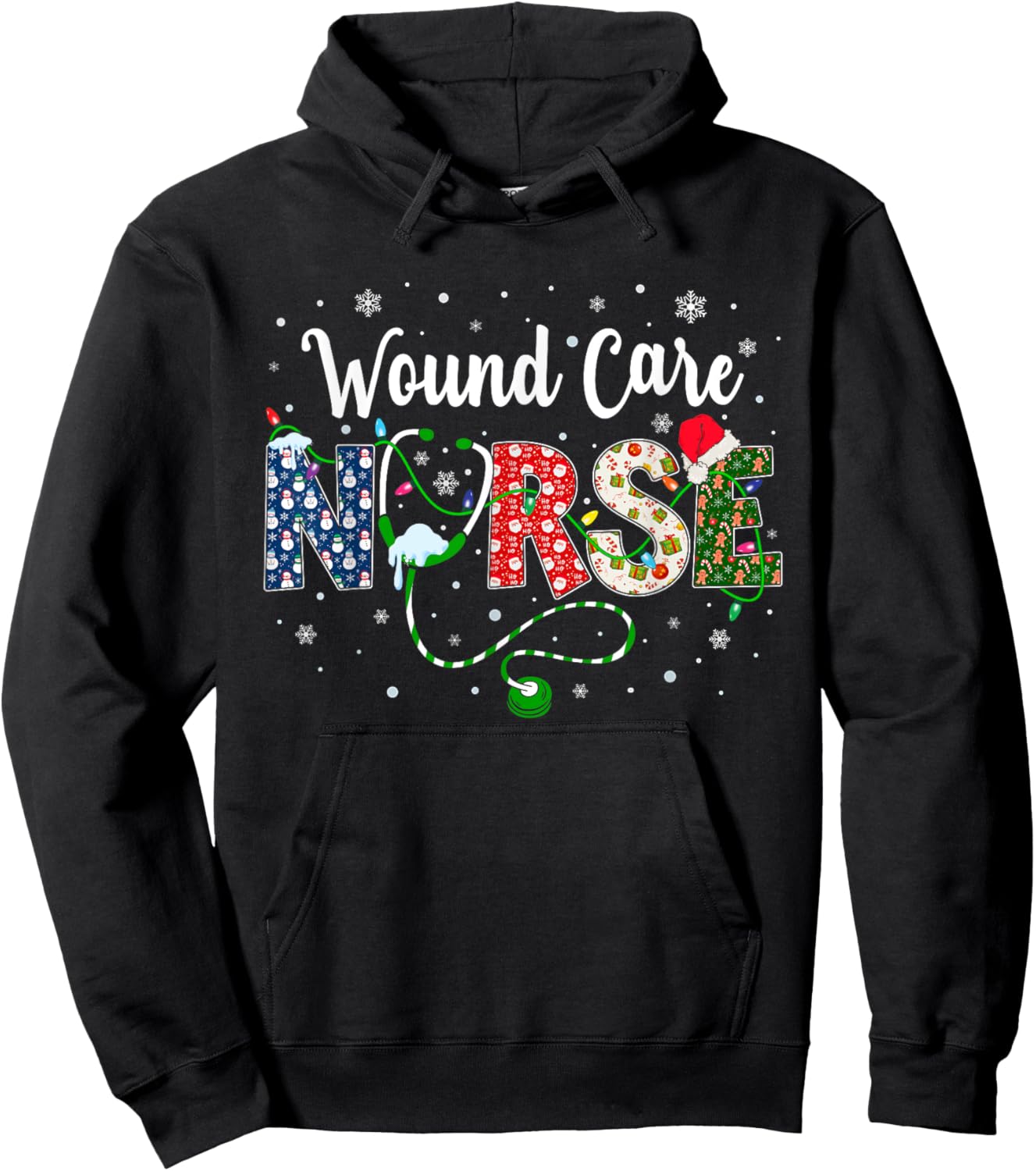 Wound Care Nurse Xmas Santa Hat Nurse Christmas Pattern Hoodie - Hoodie | Black