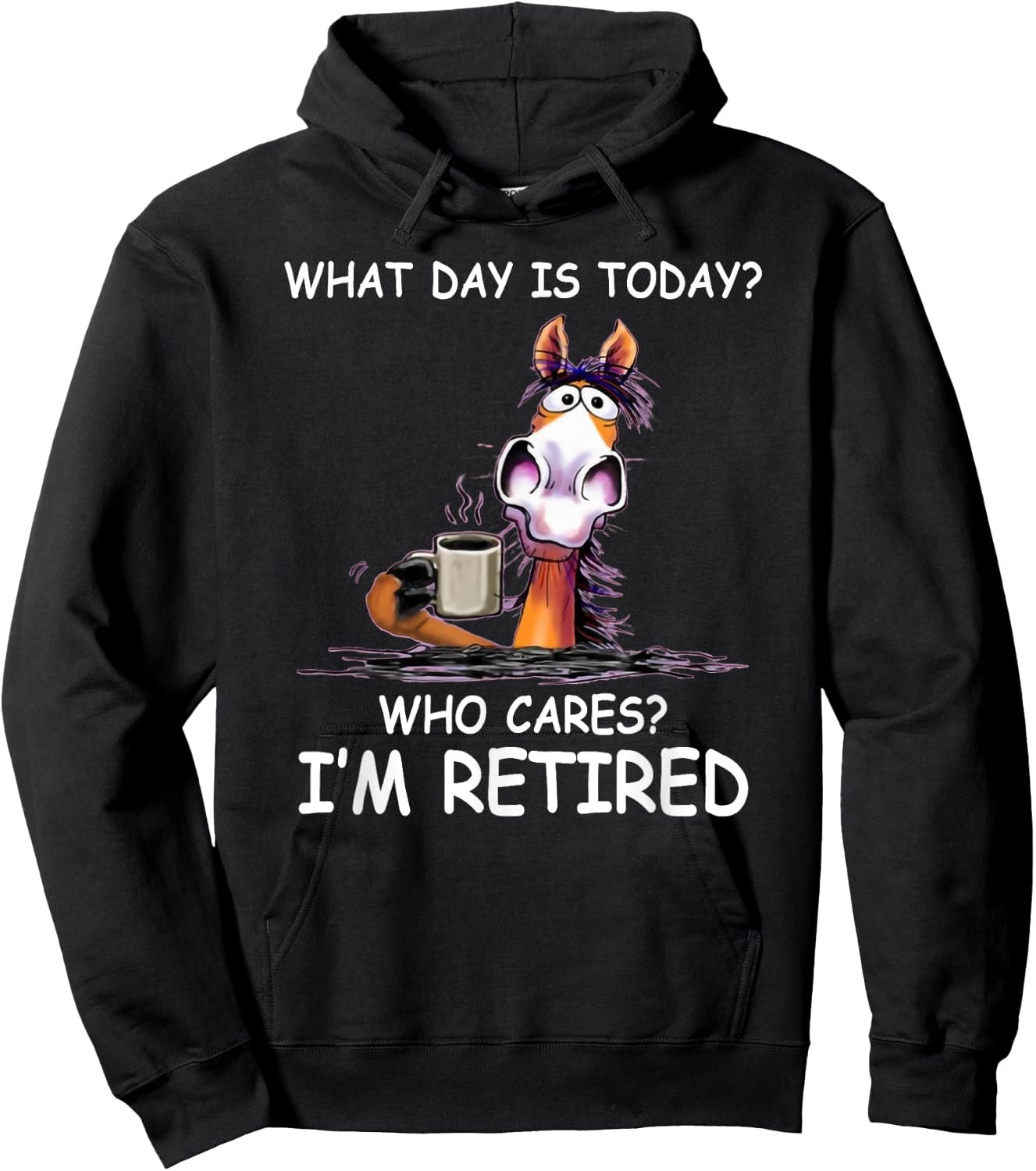 What Day is Today Who Cares I’m Retired Funny Horse Hoodie - Hoodie | Black
