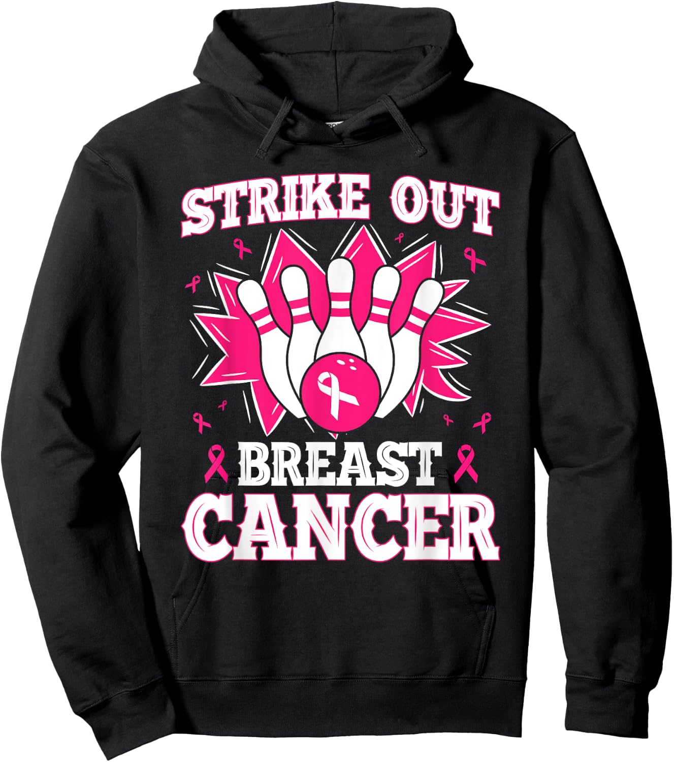 Strike Out Breast Cancer Bowling Ribbon Support Product Hoodie - Hoodie | Black