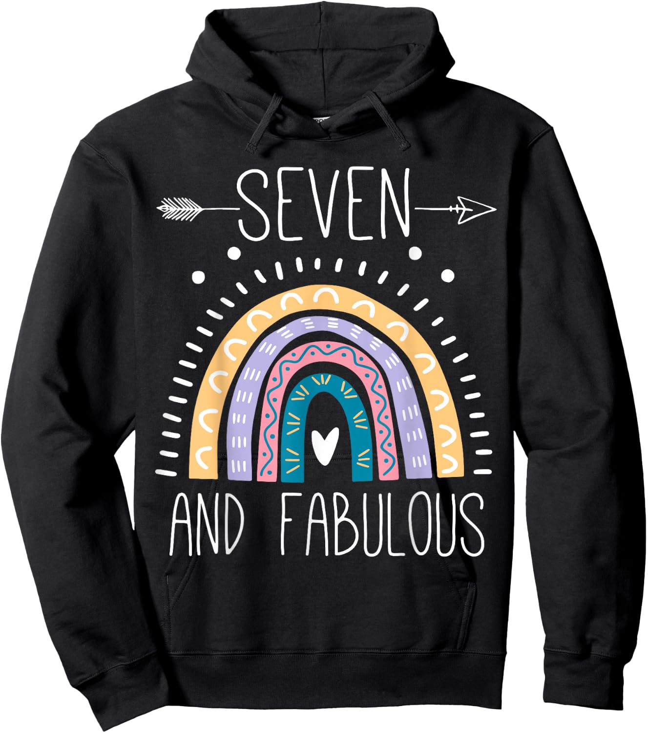 Seven And Fabulous 7th Birthday Gifts 7 Year Girls Rainbow Hoodie - Hoodie | Black