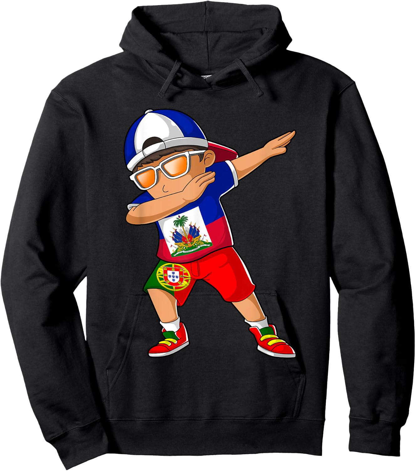 Half Haitian Half Portuguese Boy Haiti Portugal Flag Hoodie - Hoodie | Black