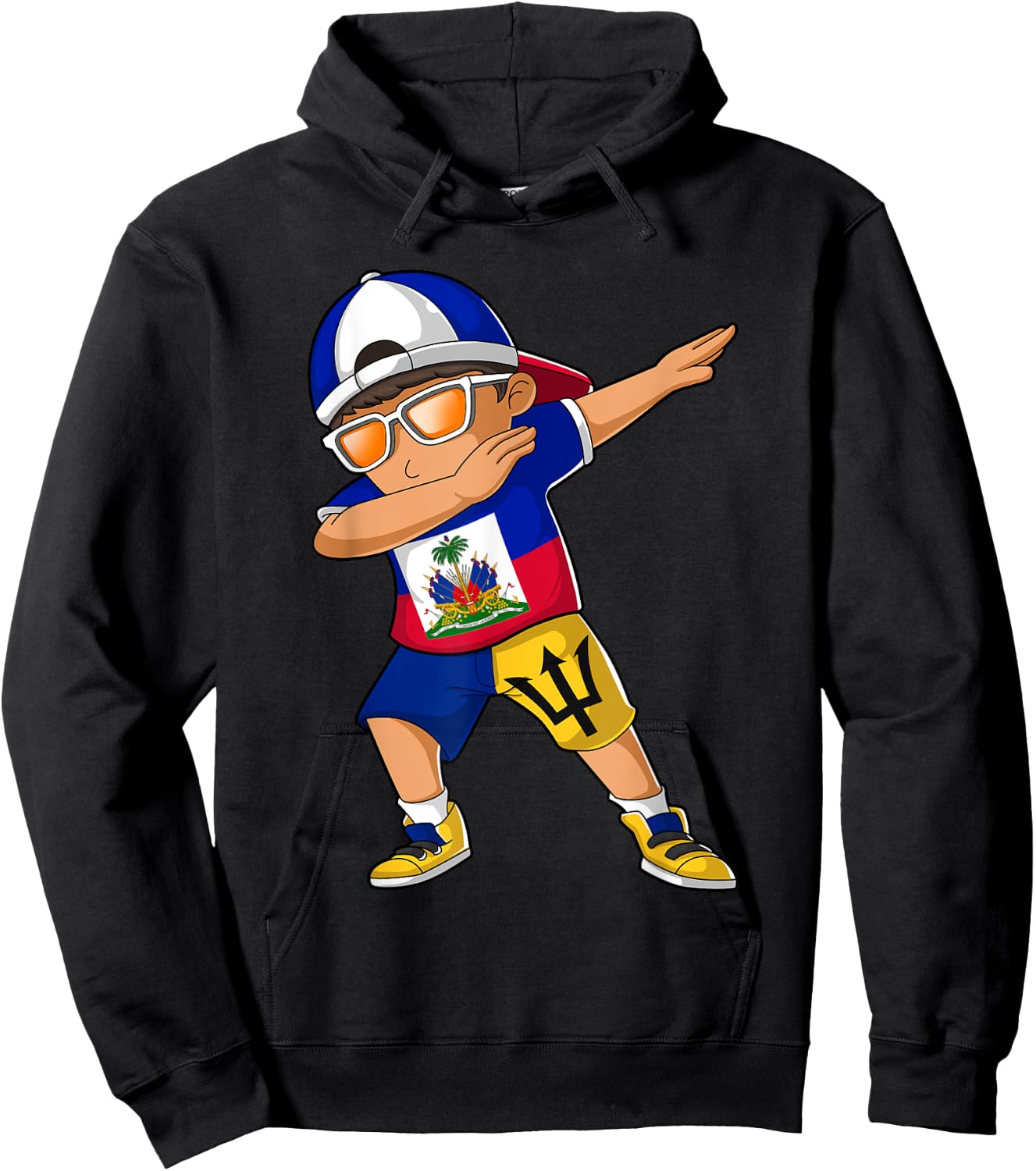 Half Haitian Half Barbadian Boy Haiti Barbados Flag Hoodie - Hoodie | Black