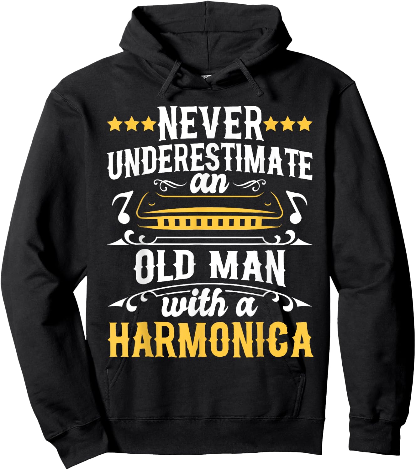 Never Underestimate An Old Man With A Harmonica Harmonicist Hoodie - Hoodie | Black