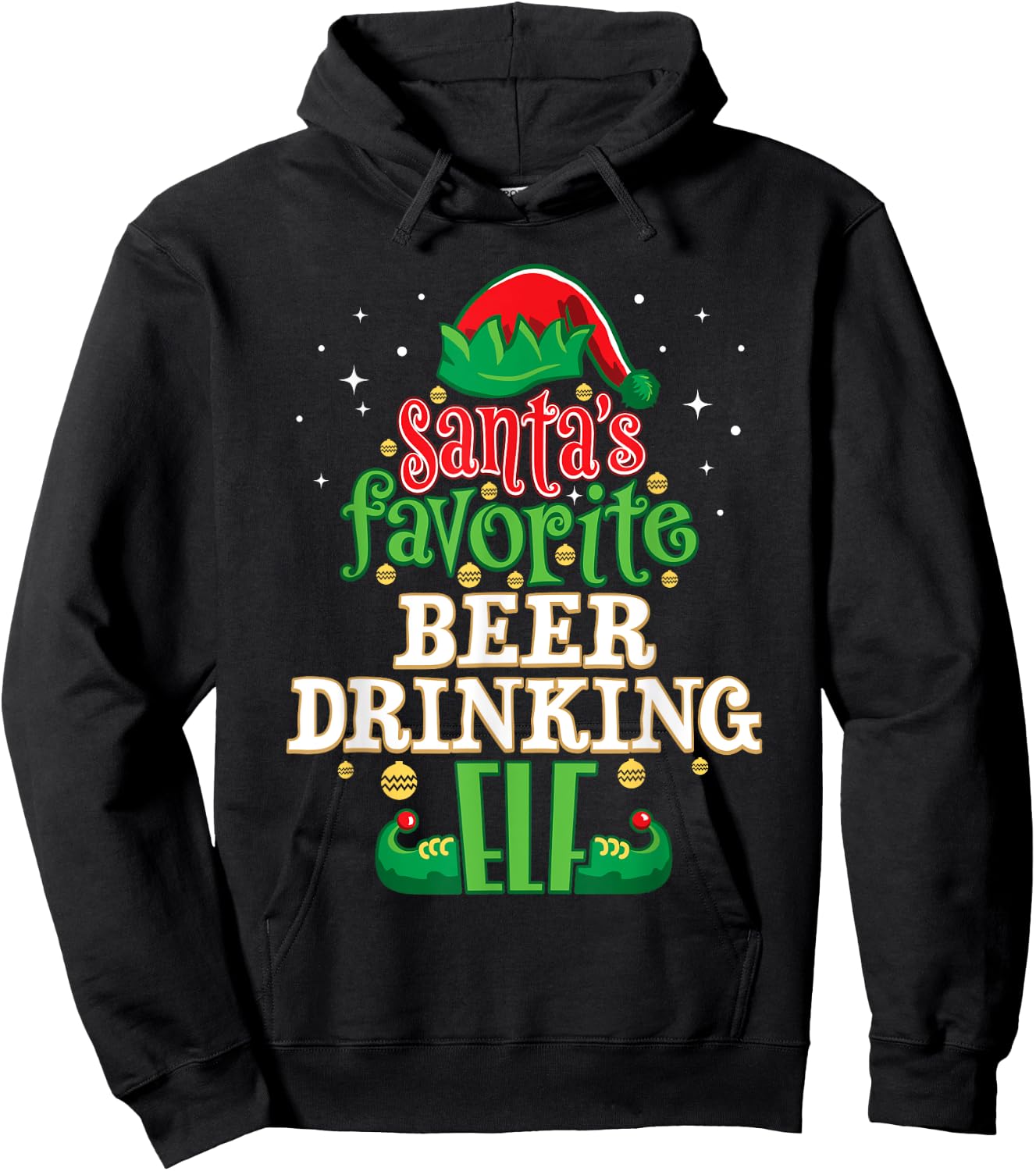 Santa's Favorite Beer Drinking Elf Christmas Matching Hoodie - Hoodie | Black
