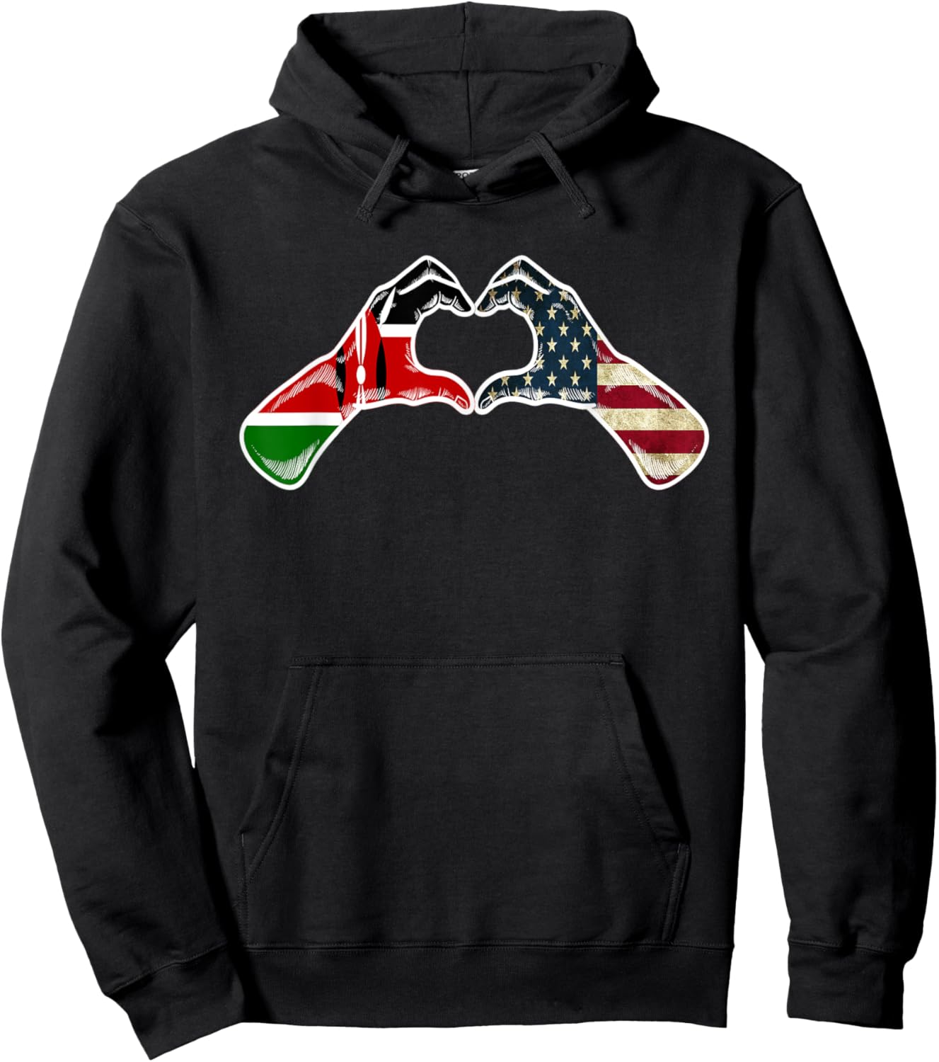 Kenya American USA Flag - USA Kenyan Heart Hoodie - Hoodie | Black