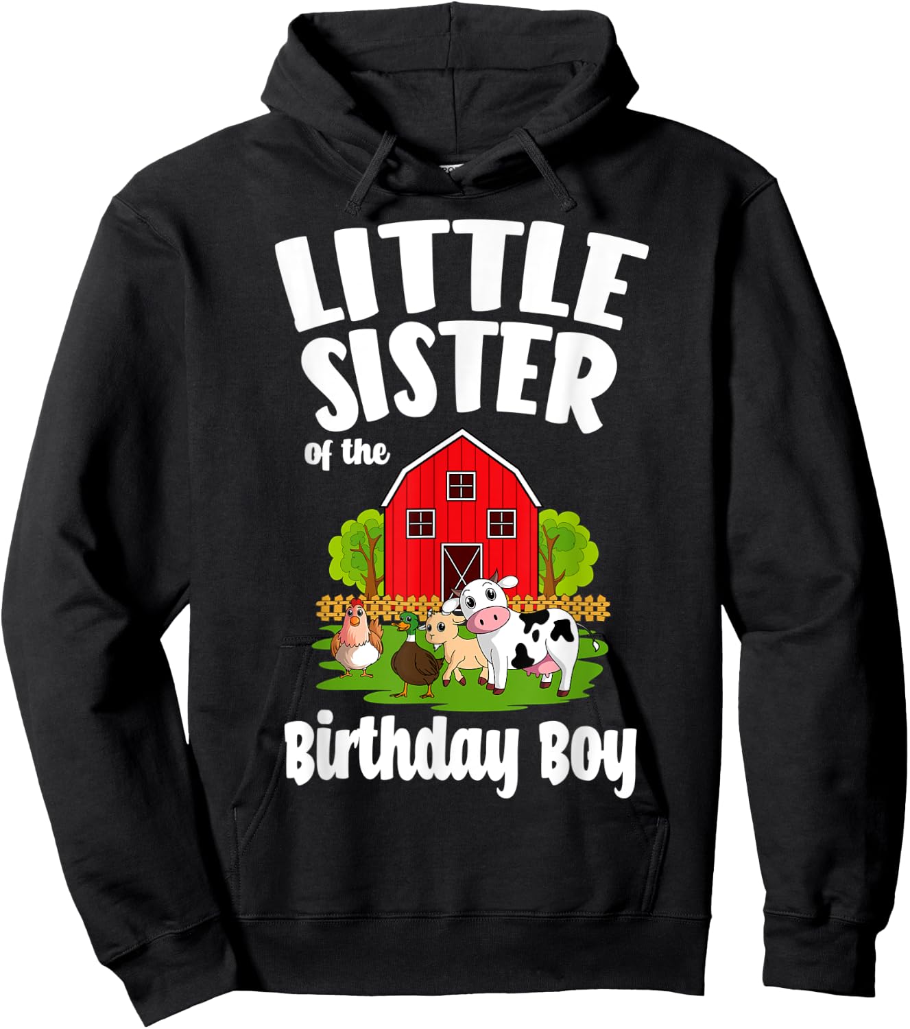 Little Sister Of The Birthday Boy Farm Animal Bday Party Hoodie - Hoodie | Black