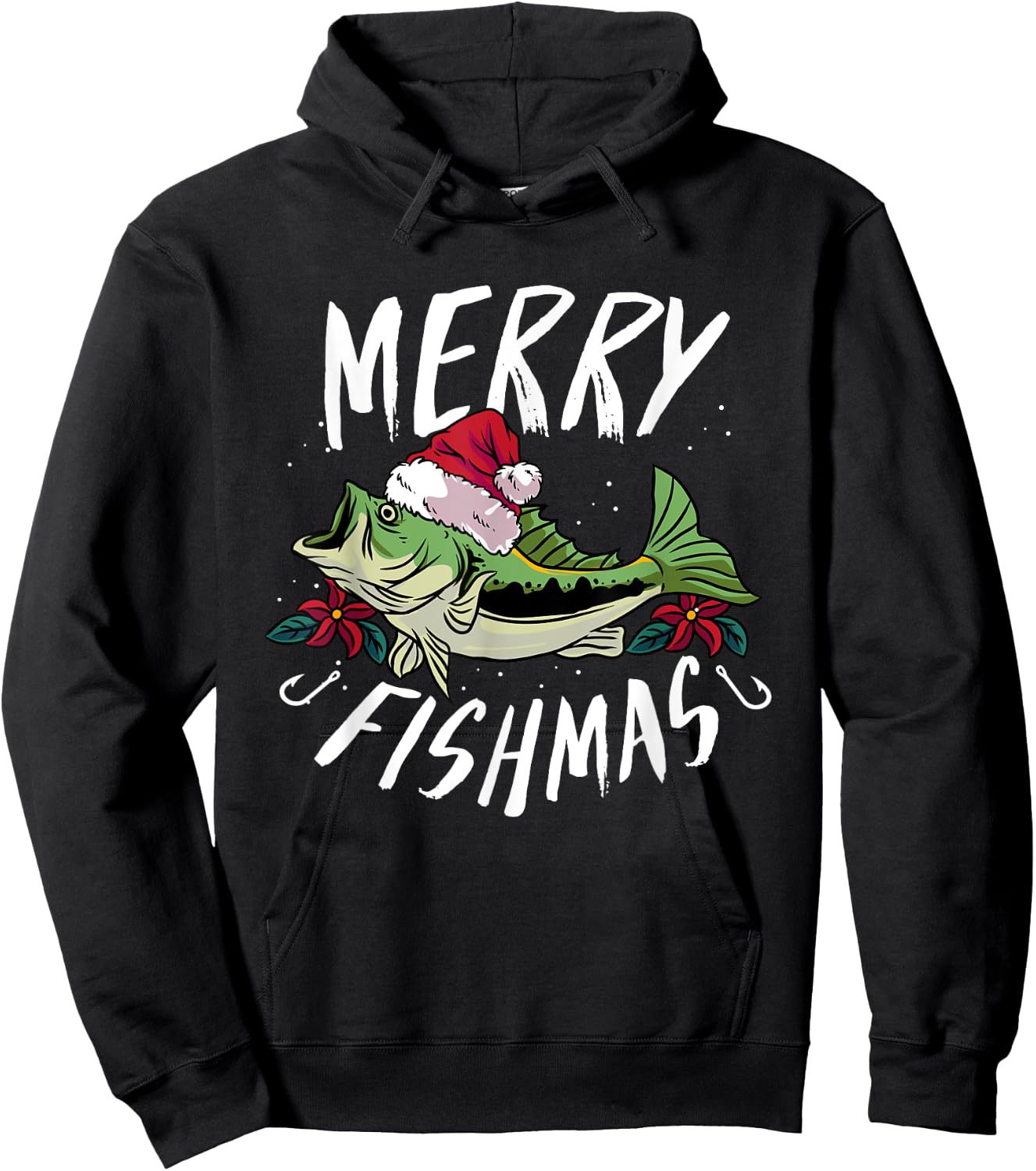 Funny Christmas Themed Bass Fishing design - Merry Fishmas Hoodie - Hoodie | Black