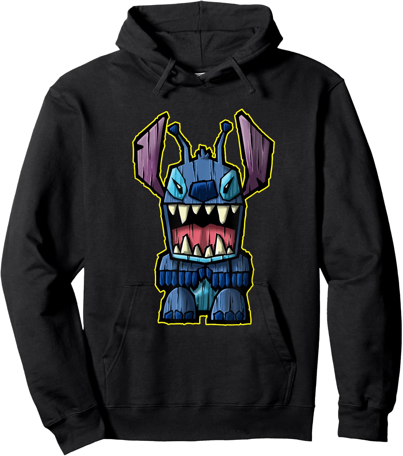 Disney Lilo & Stitch Wooden Tiki Figure Stitch Logo Hoodie - Hoodie | Black
