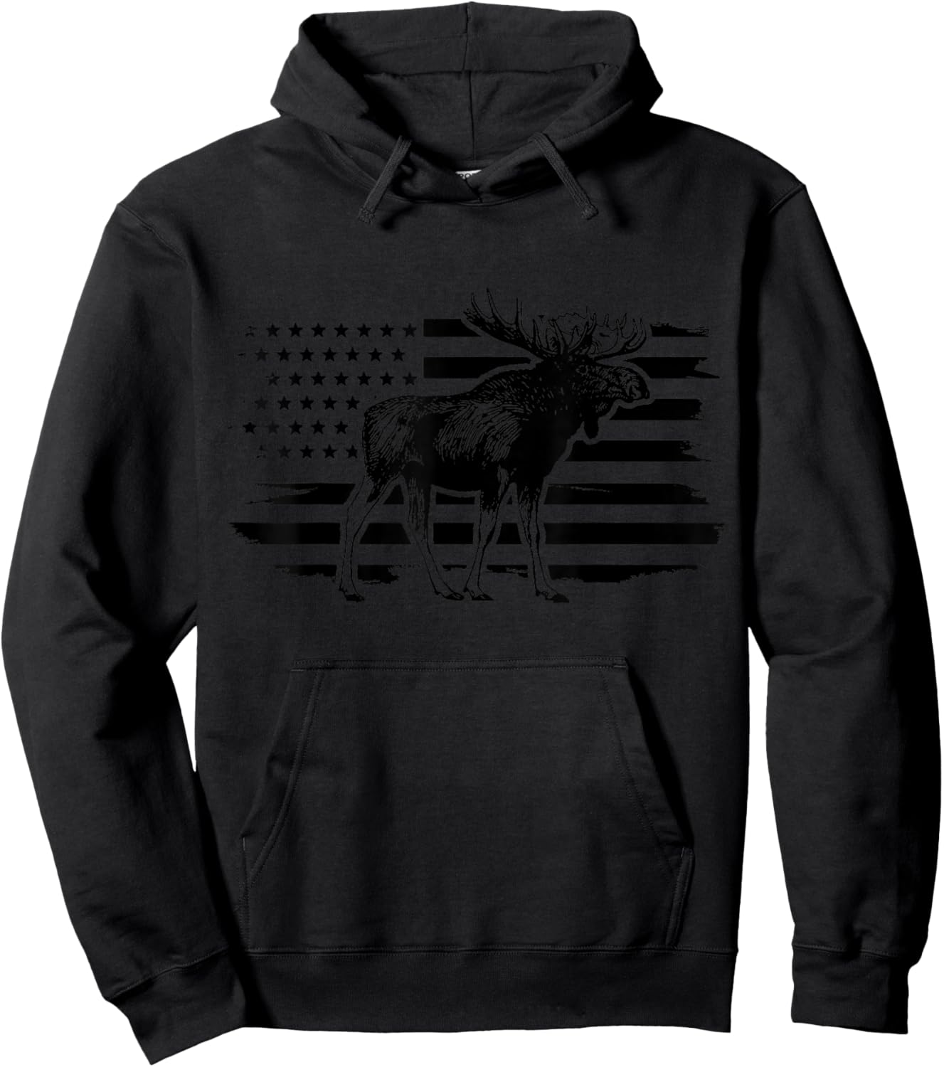 Moose American Flag Vintage Patriotic Hiking Hoodie - Hoodie | Black