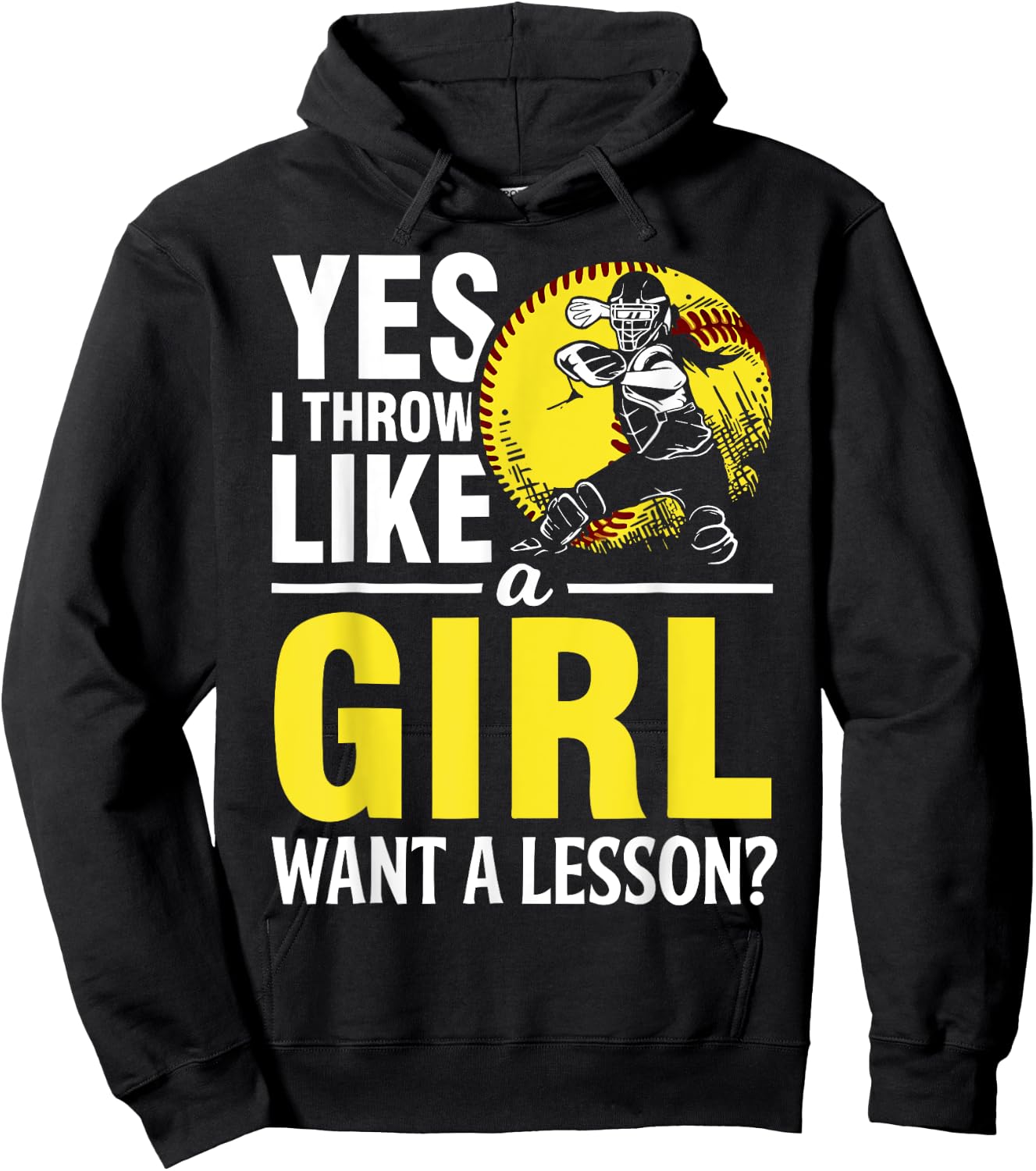 Funny Softball Catcher Yes Throw Like Girl Youth Women Gift Hoodie - Hoodie | Black